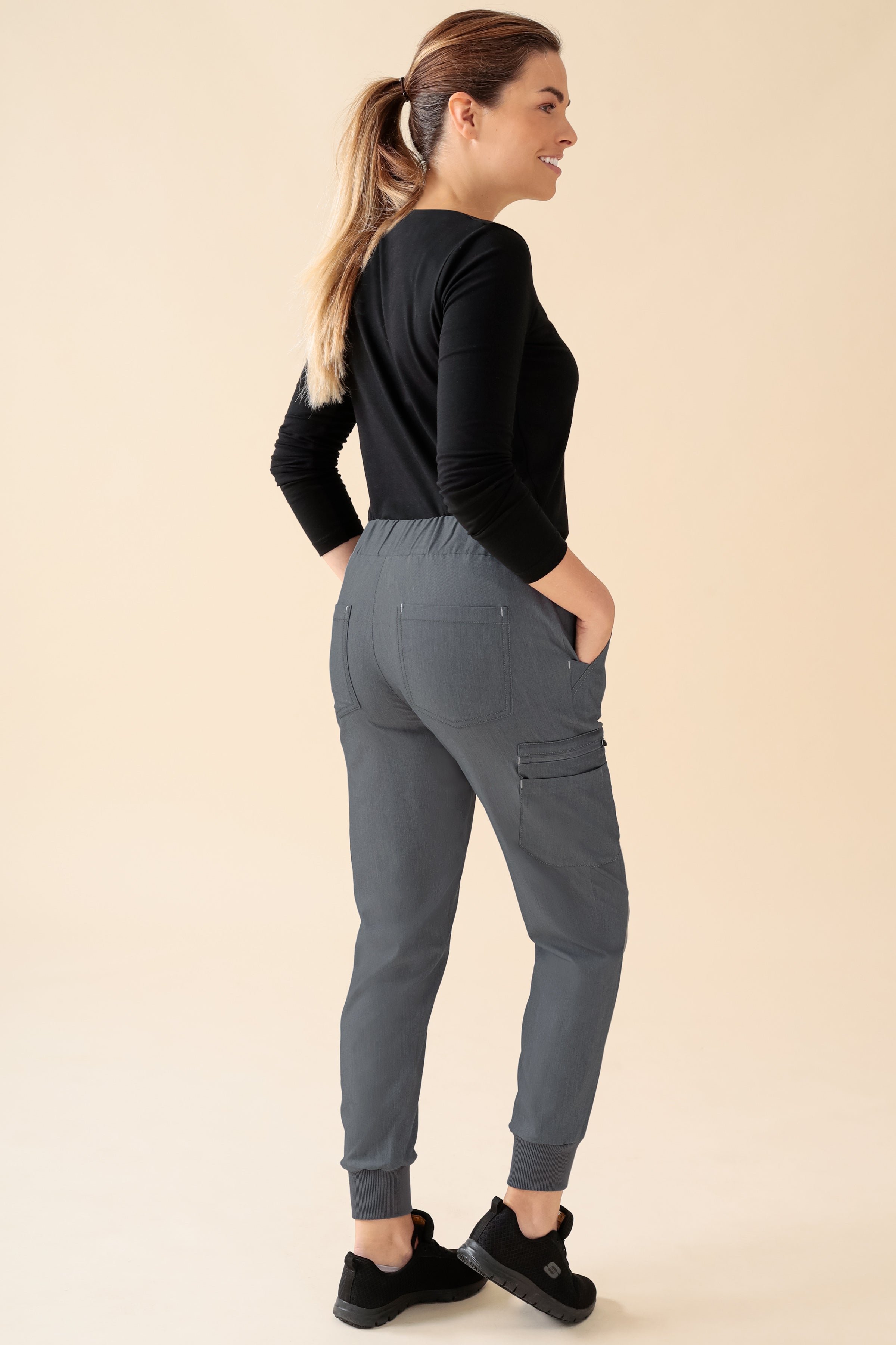 KAERE Hose Damen - Saumbündchen Kurzgr. mit Beintaschen grau melange