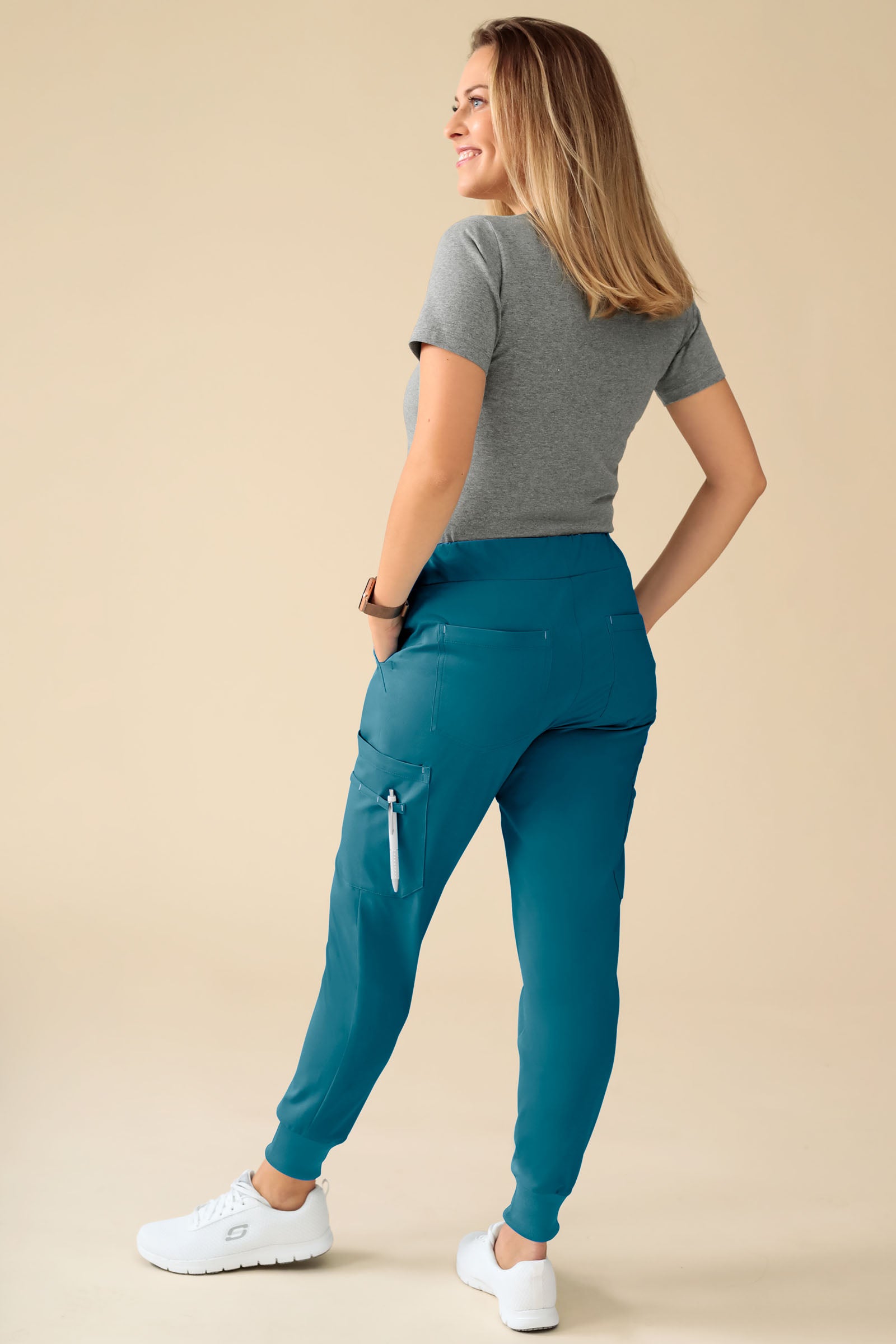 KAERE Hose Damen - Saumbündchen Kurzgr. mit Beintaschen petrol