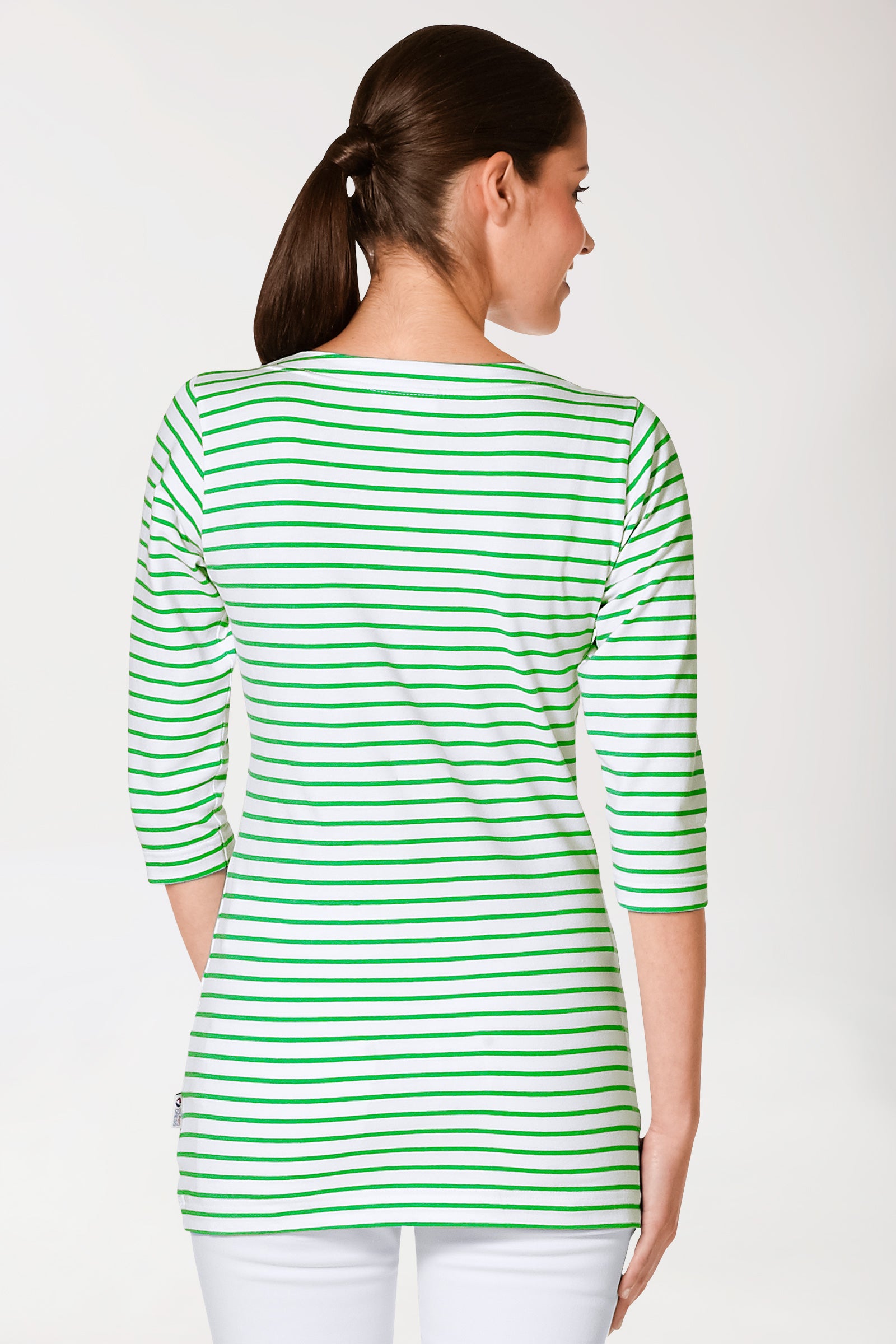 Longshirt Damen - 3/4 Arm apfelgrün/weiß