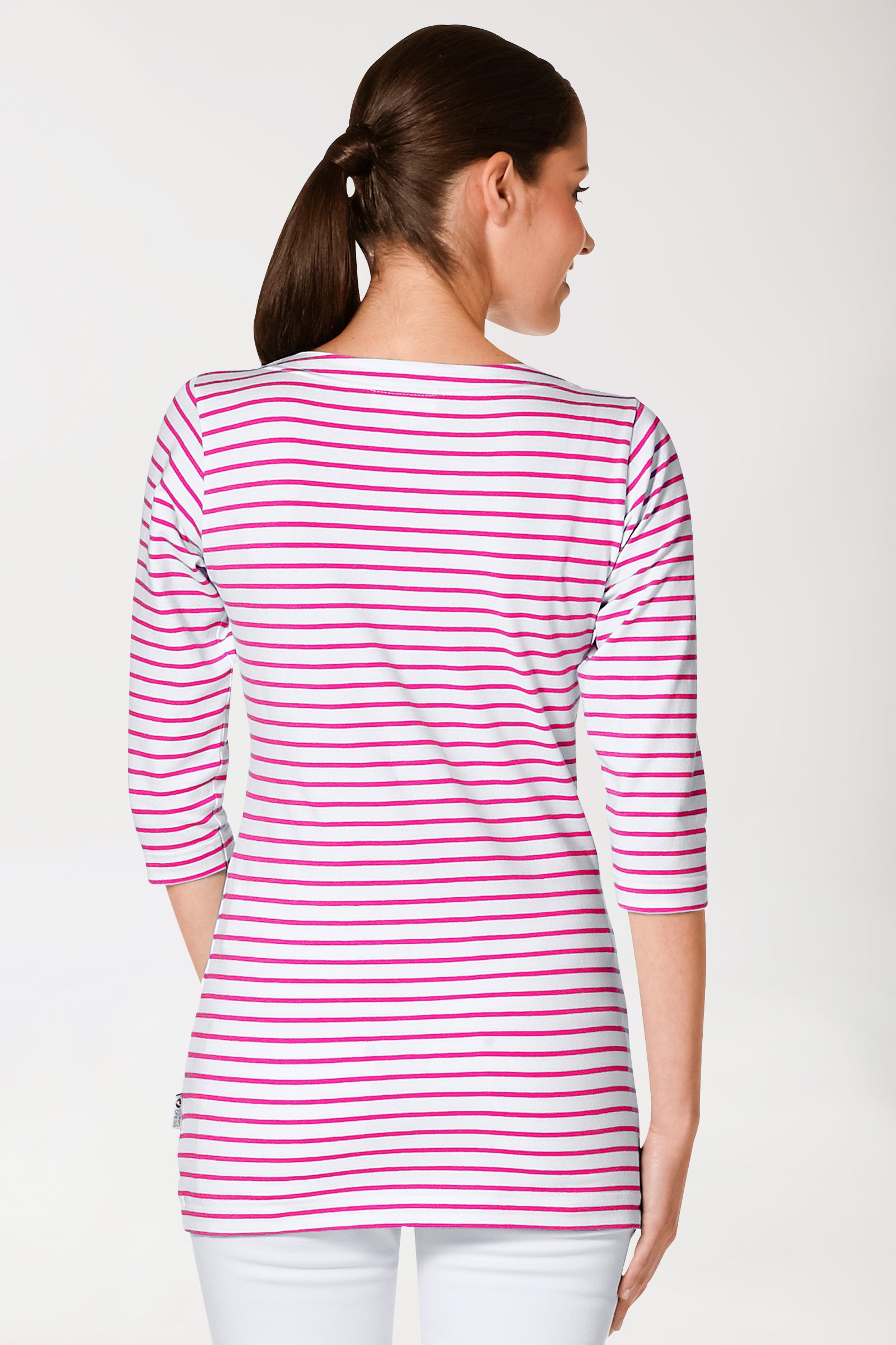 Longshirt Damen - 3/4 Arm pink/weiß