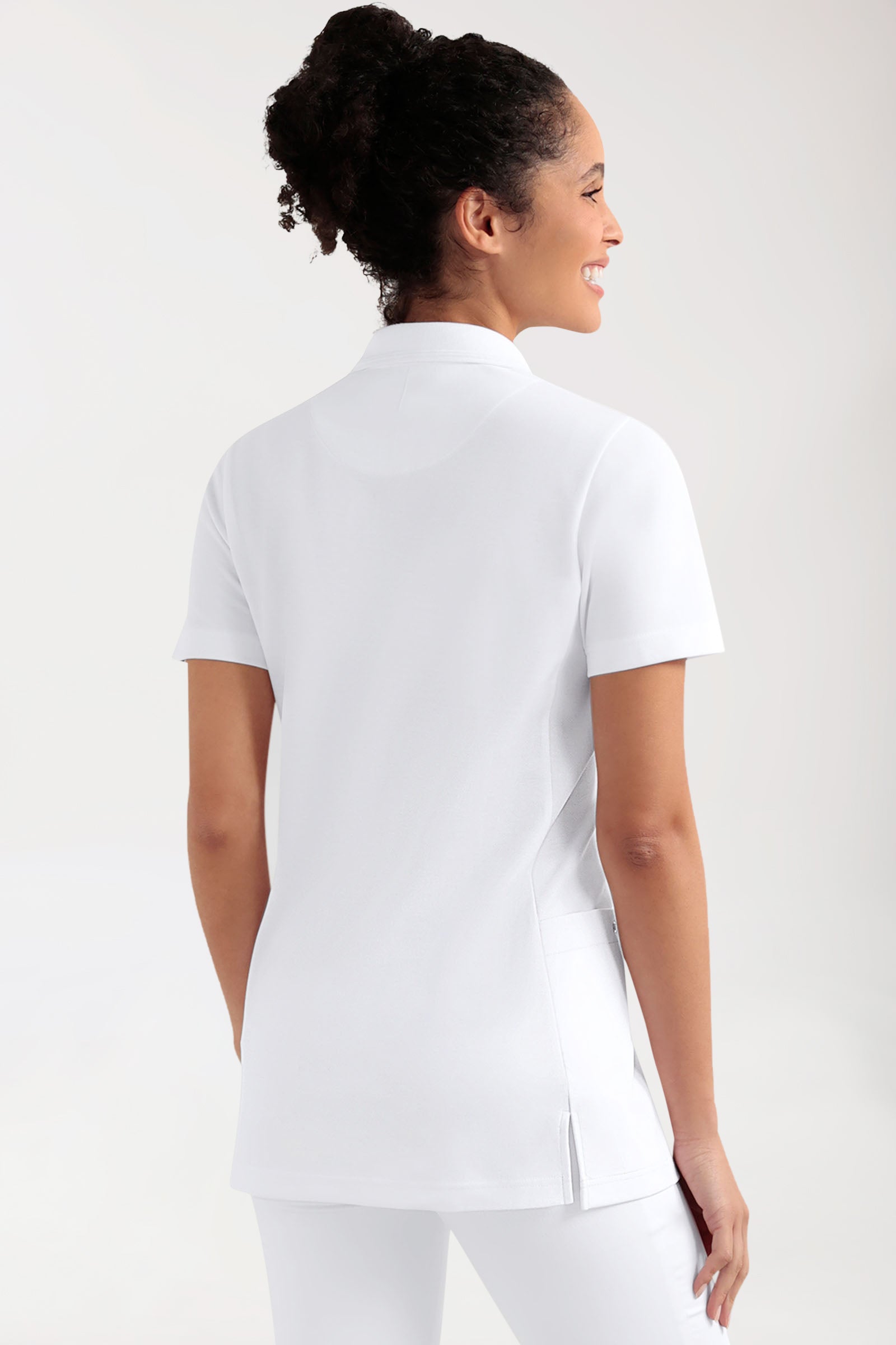 COMFY FLEX Stretch Schlupfkasack Damen - Polokragen weiß