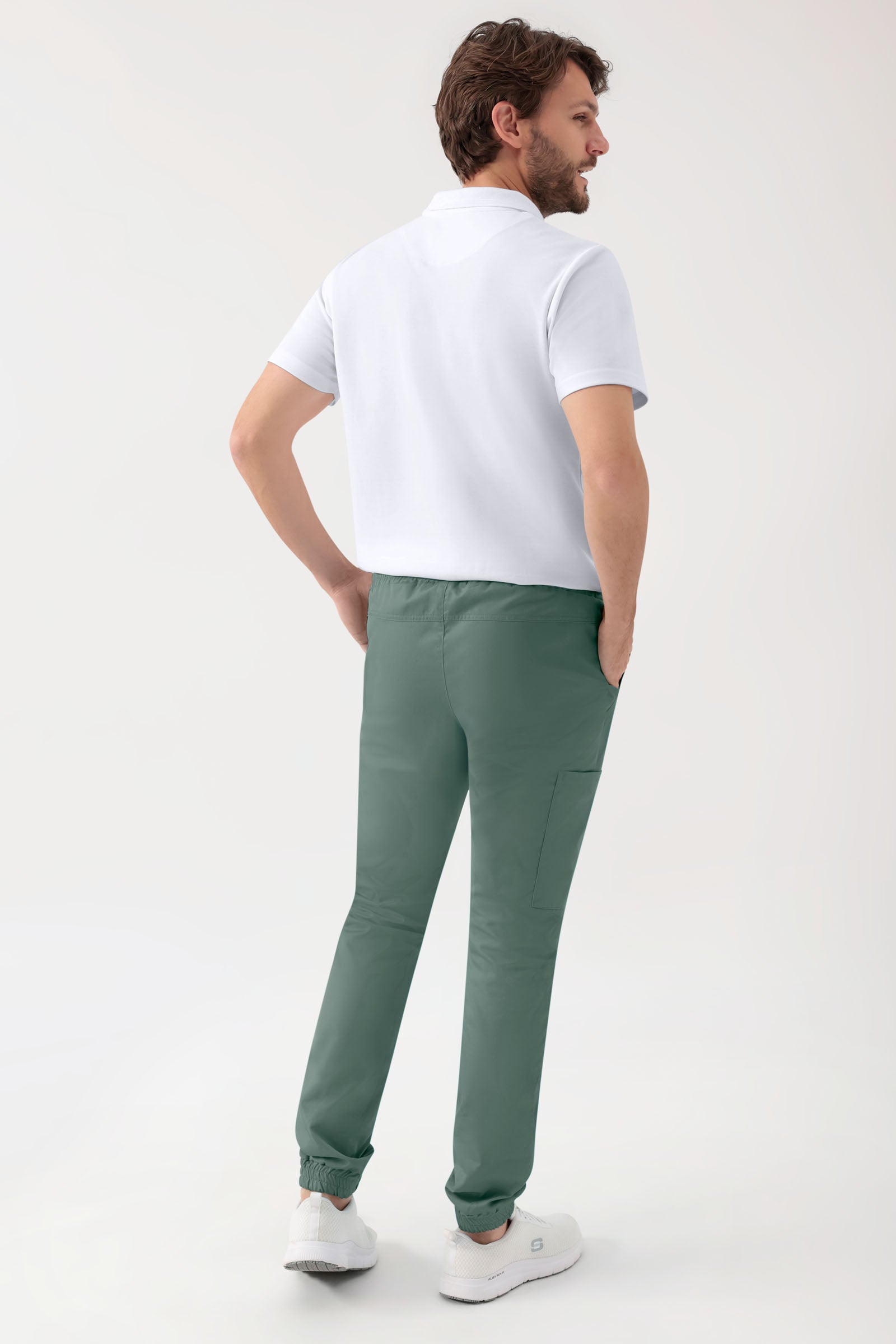 GREEN Stretch Hose Herren - Jogpants Style dunkelgrün, Rückansicht