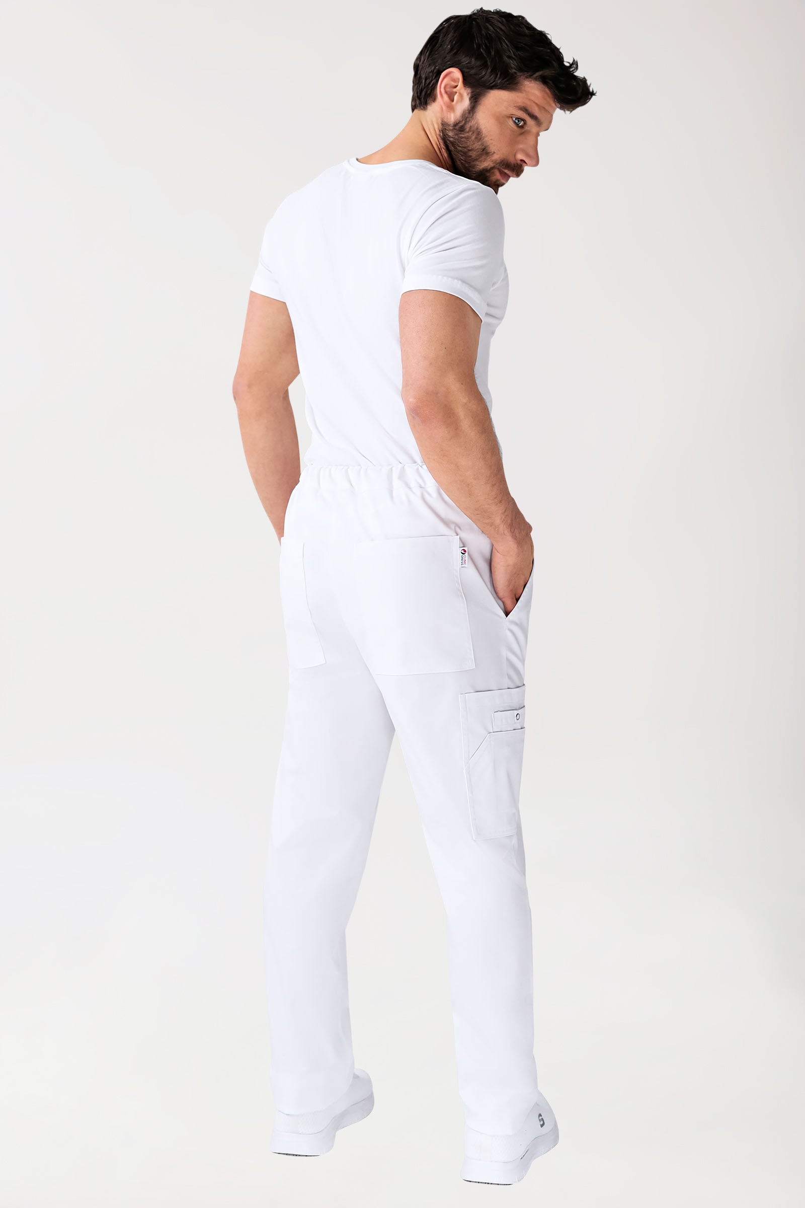 CLINIC STRETCH Hose Unisex - mit Beintasche Kurzgr. weiß