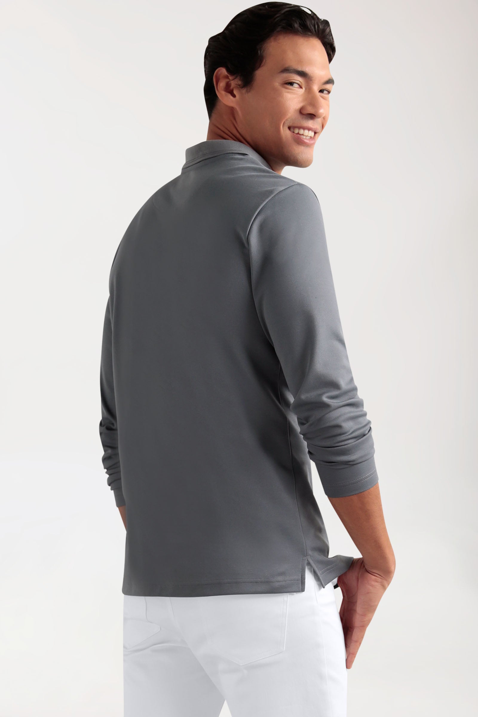 COMFY FLEX Stretch Longsleeve Herren - Polokragen steingrau