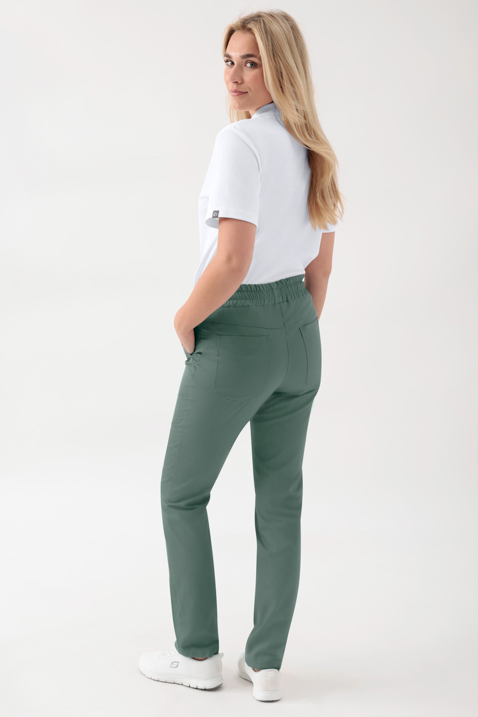 GREEN Stretch Hose Unisex - Rundumgummibund dunkelgrün, Rückansicht