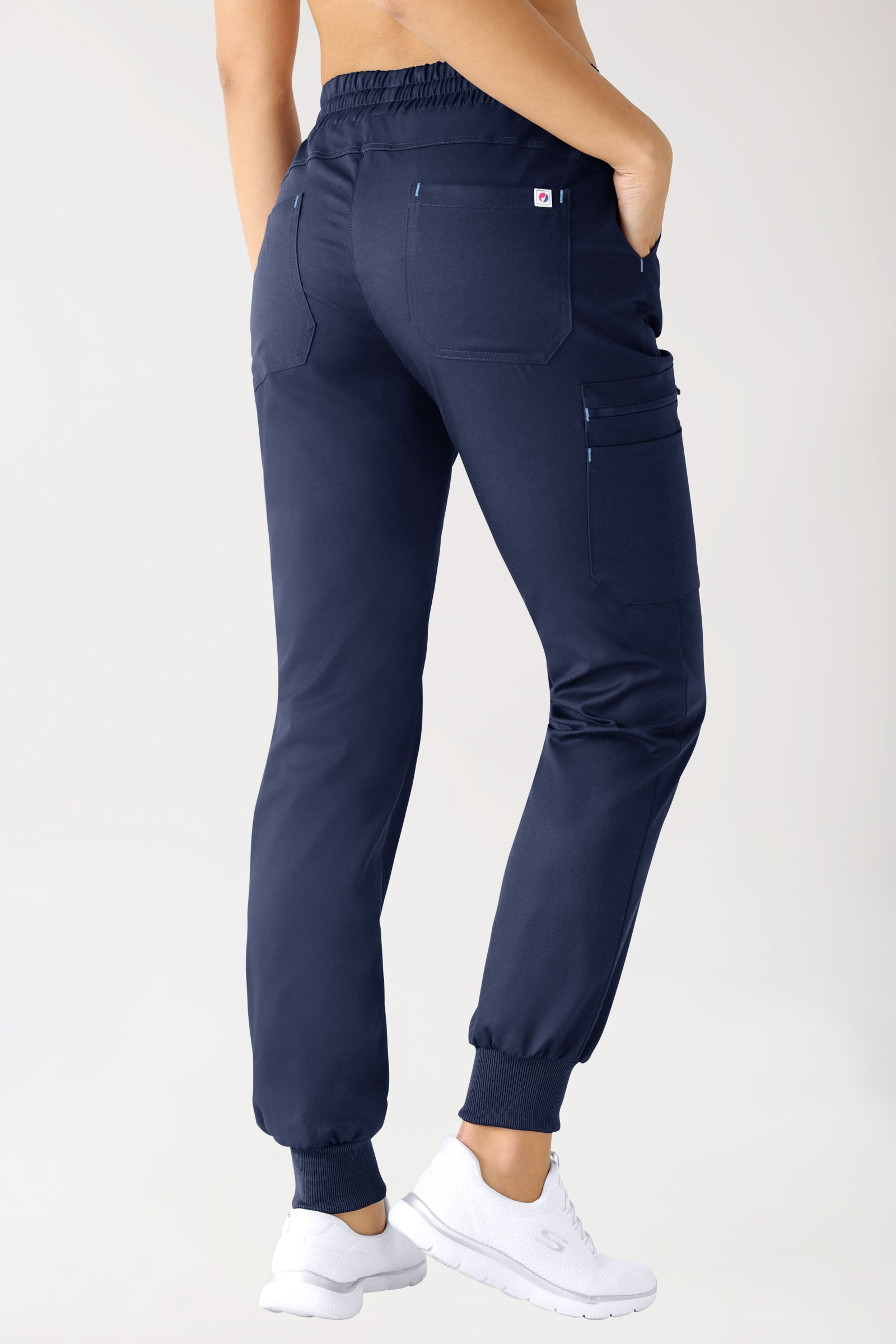 CLINIC STRETCH Hose Damen - Strickbund navy/himmelblau