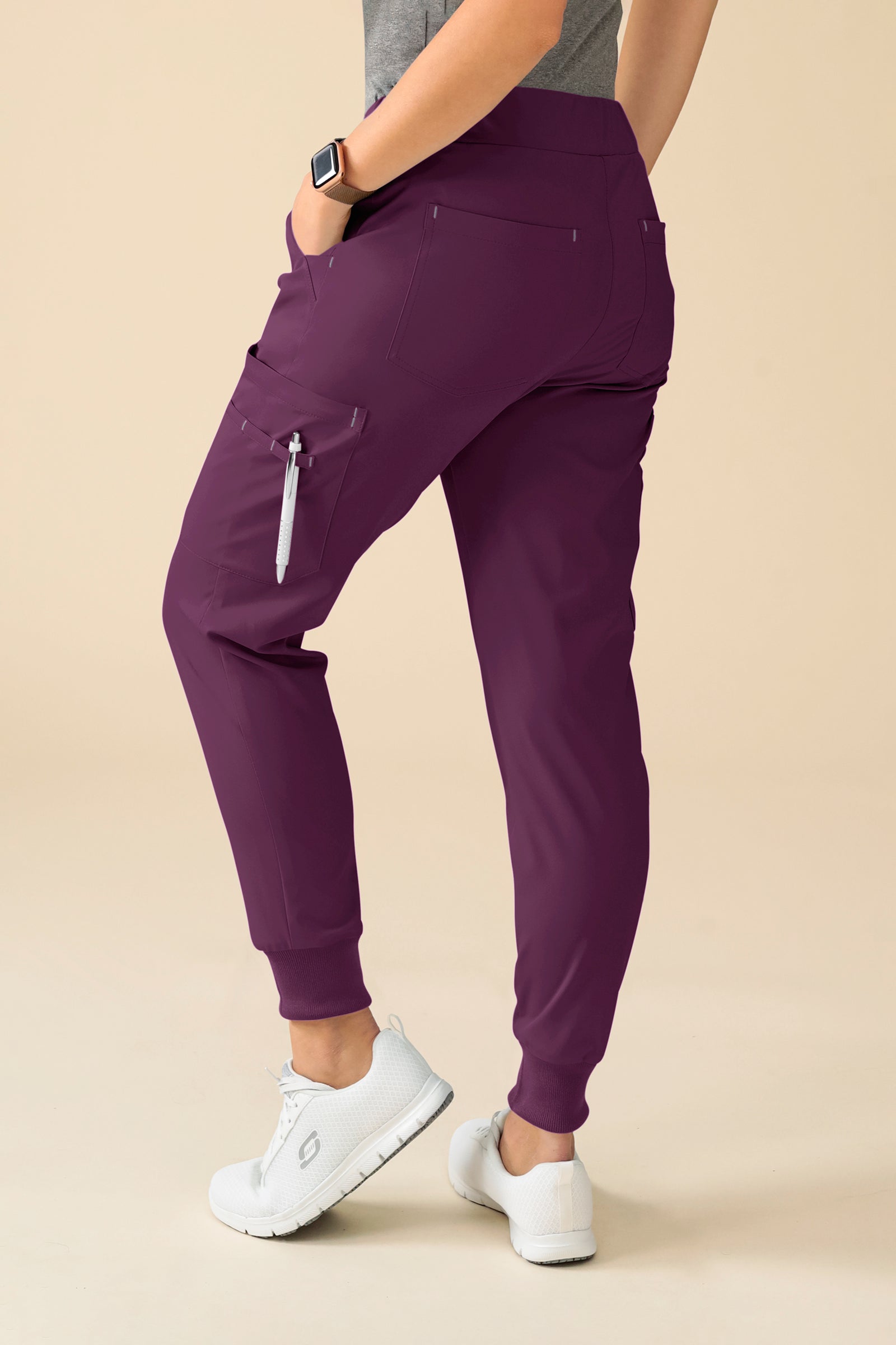KAERE Hose Damen - Saumbündchen Kurzgr. mit Beintaschen pflaume