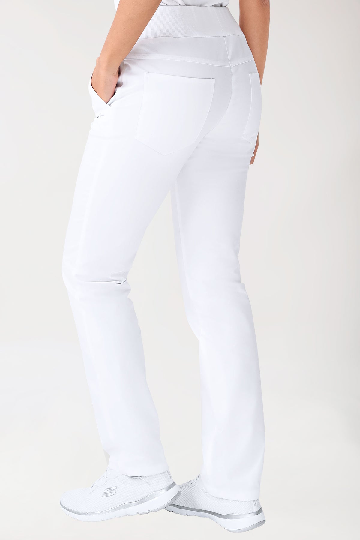 Stretch Hose Damen - Seitentaschen - Strickbund weiß