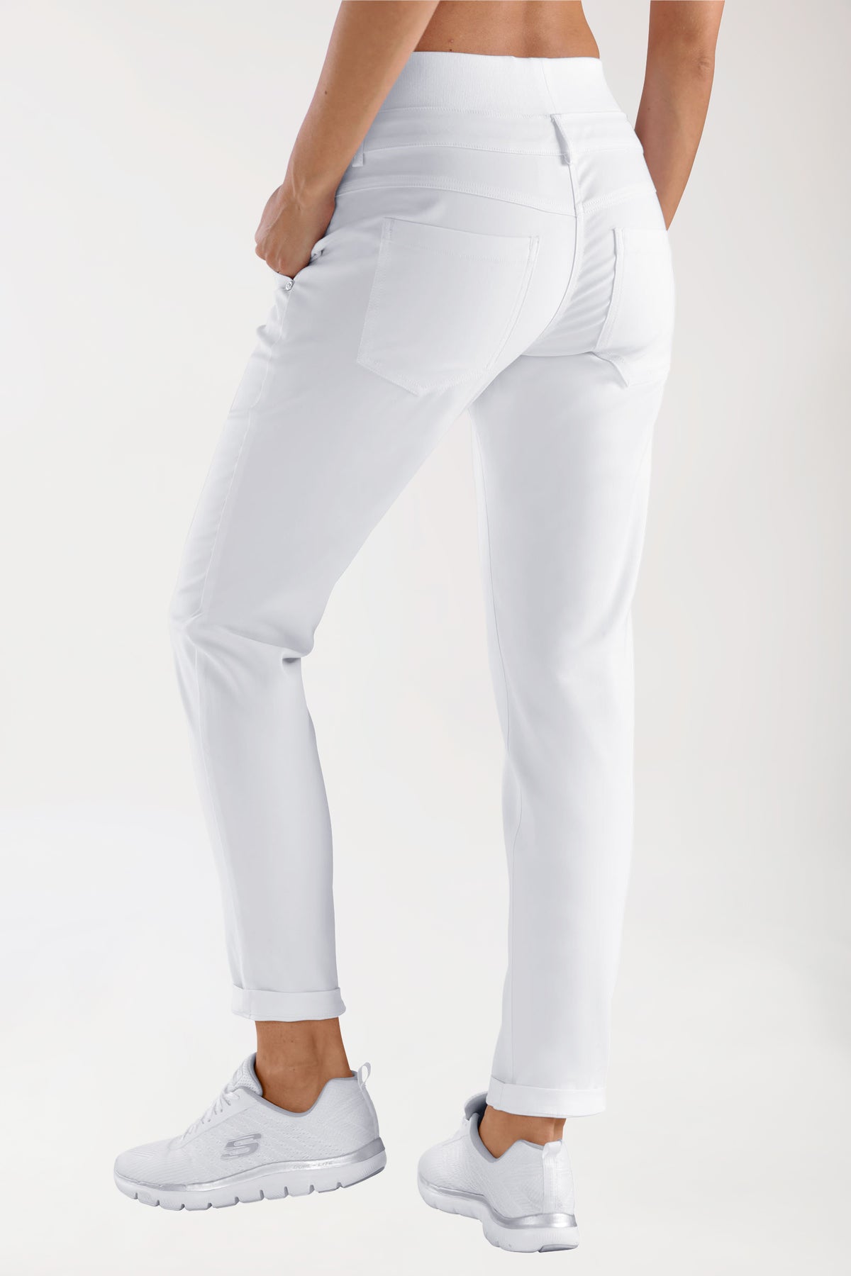 Comfort Stretch Hose Damen - elastischer Strickbund weiß, Rückansicht