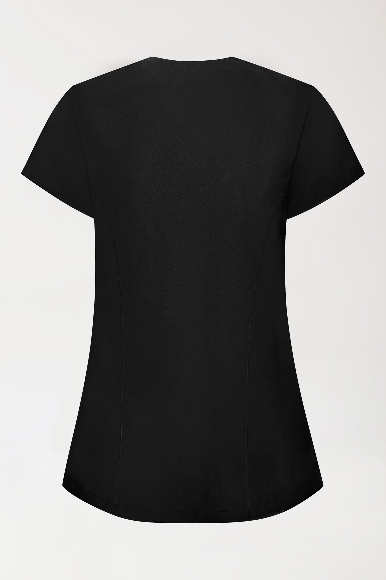 GREEN Stretch Kasack Damen - asymmetrische Druckknopfleiste schwarz, Rückansicht