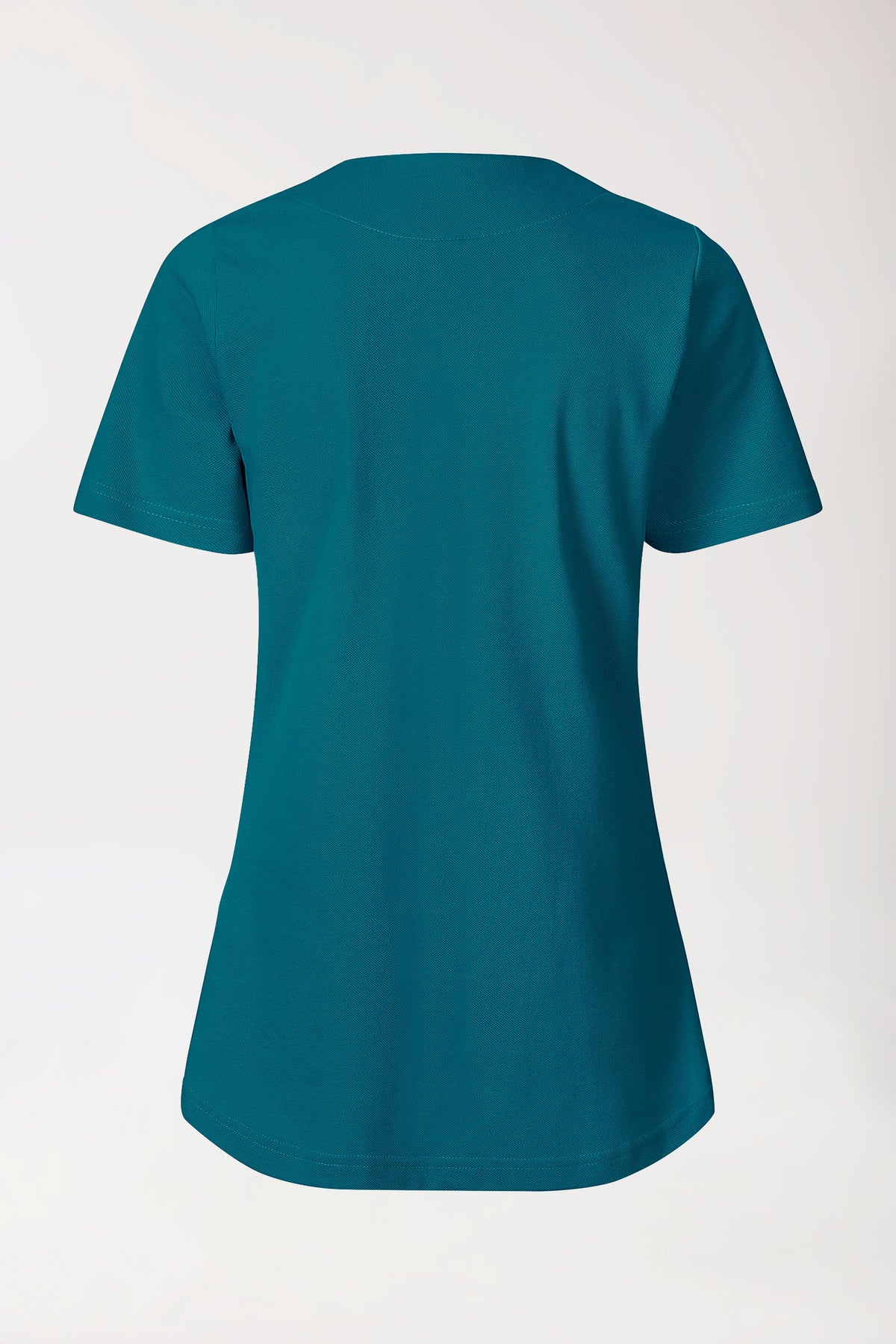 Piqué Longshirt Damen - diagonaler Ausschnitt petrol, Rückansicht