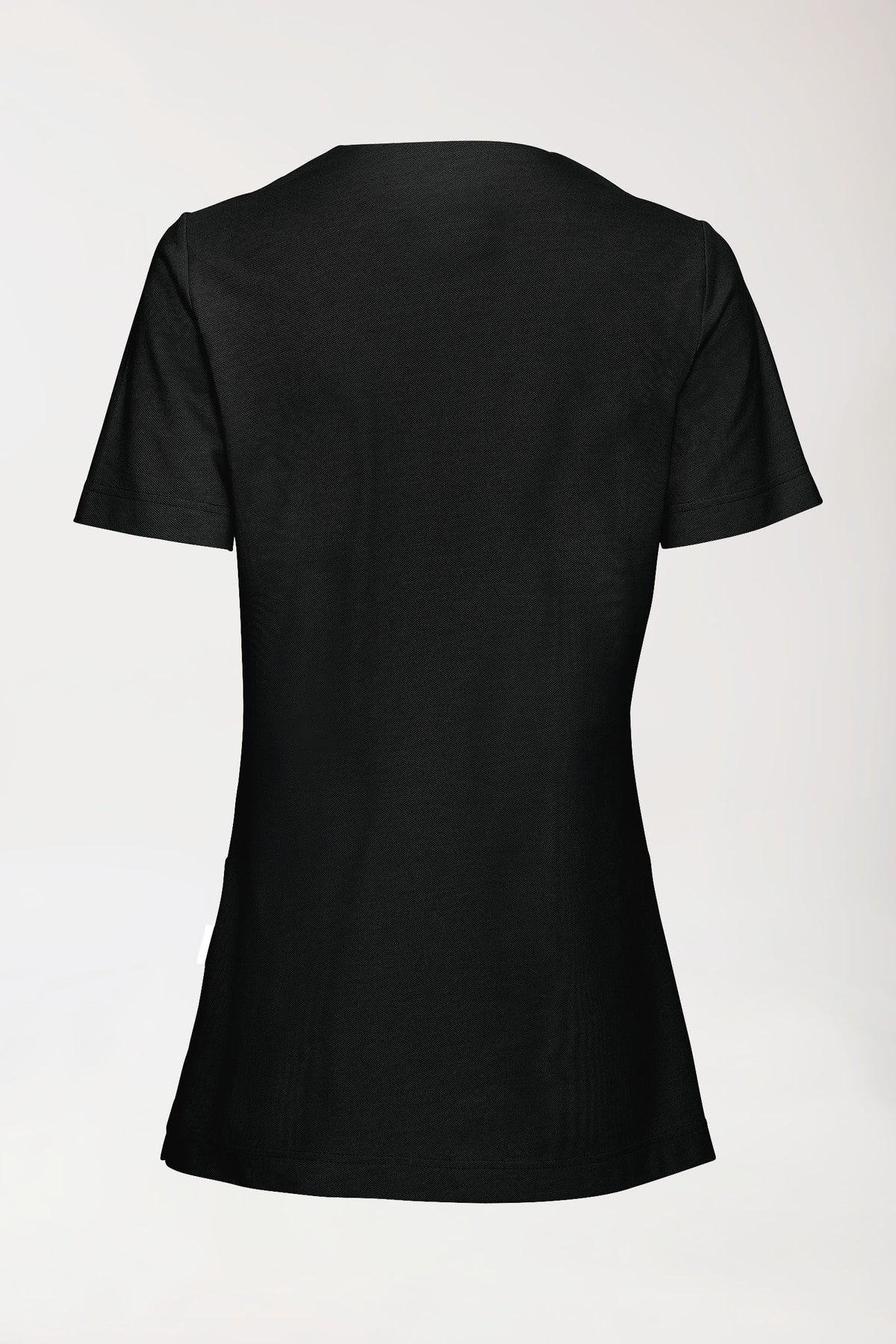 Piqué Longshirt Damen - V-Ausschnitt schwarz