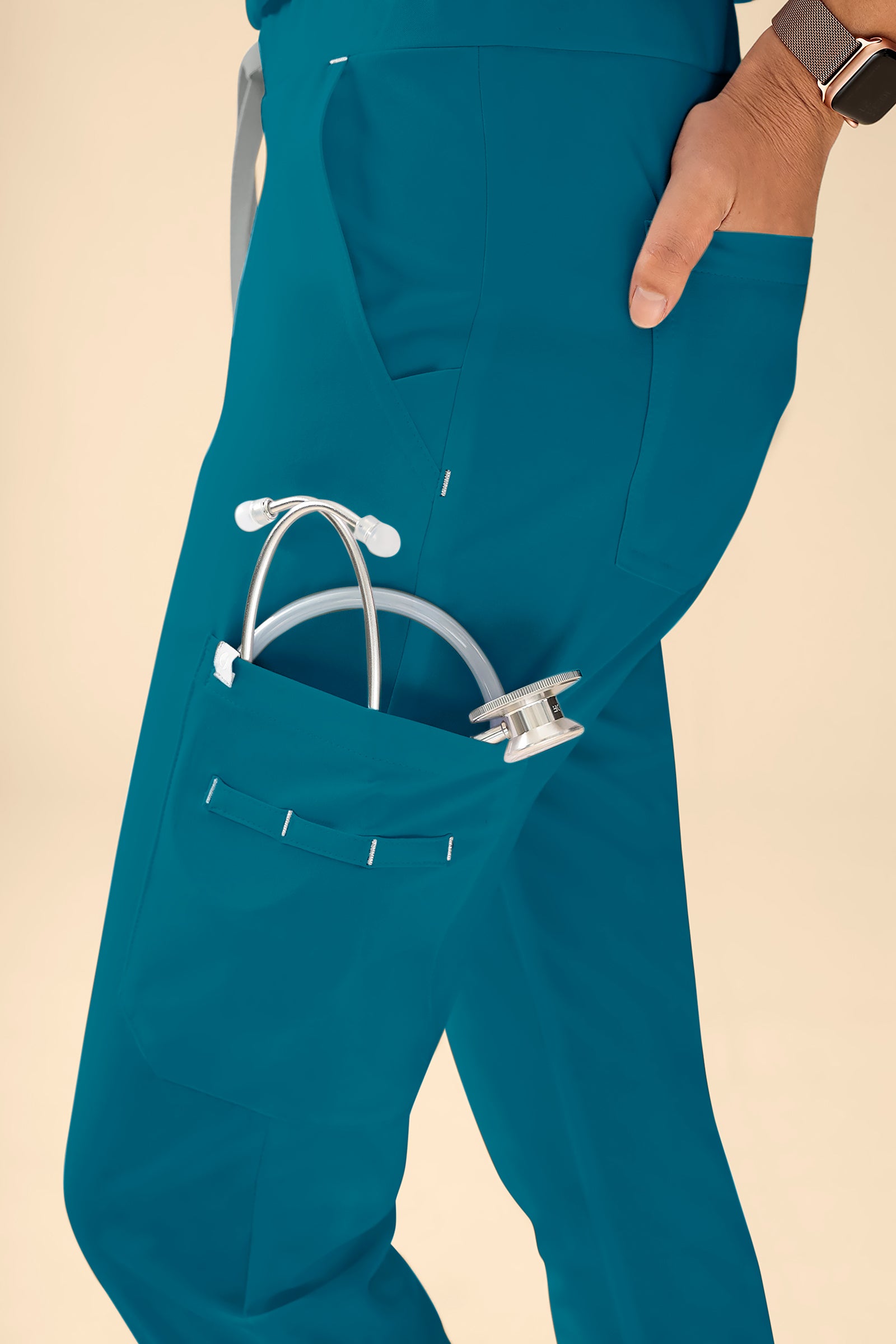 KAERE Hose Damen - gerader Saum Kurzgr. mit Beintaschen petrol