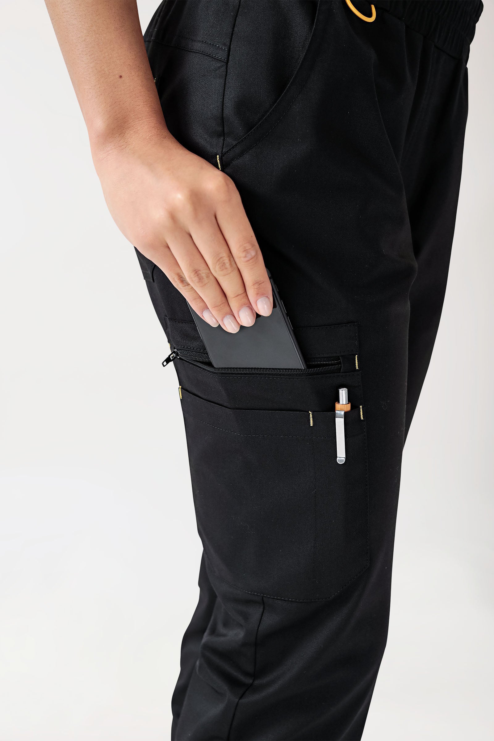 CLINIC STRETCH Hose Damen - gerader Saum schwarz/gelb