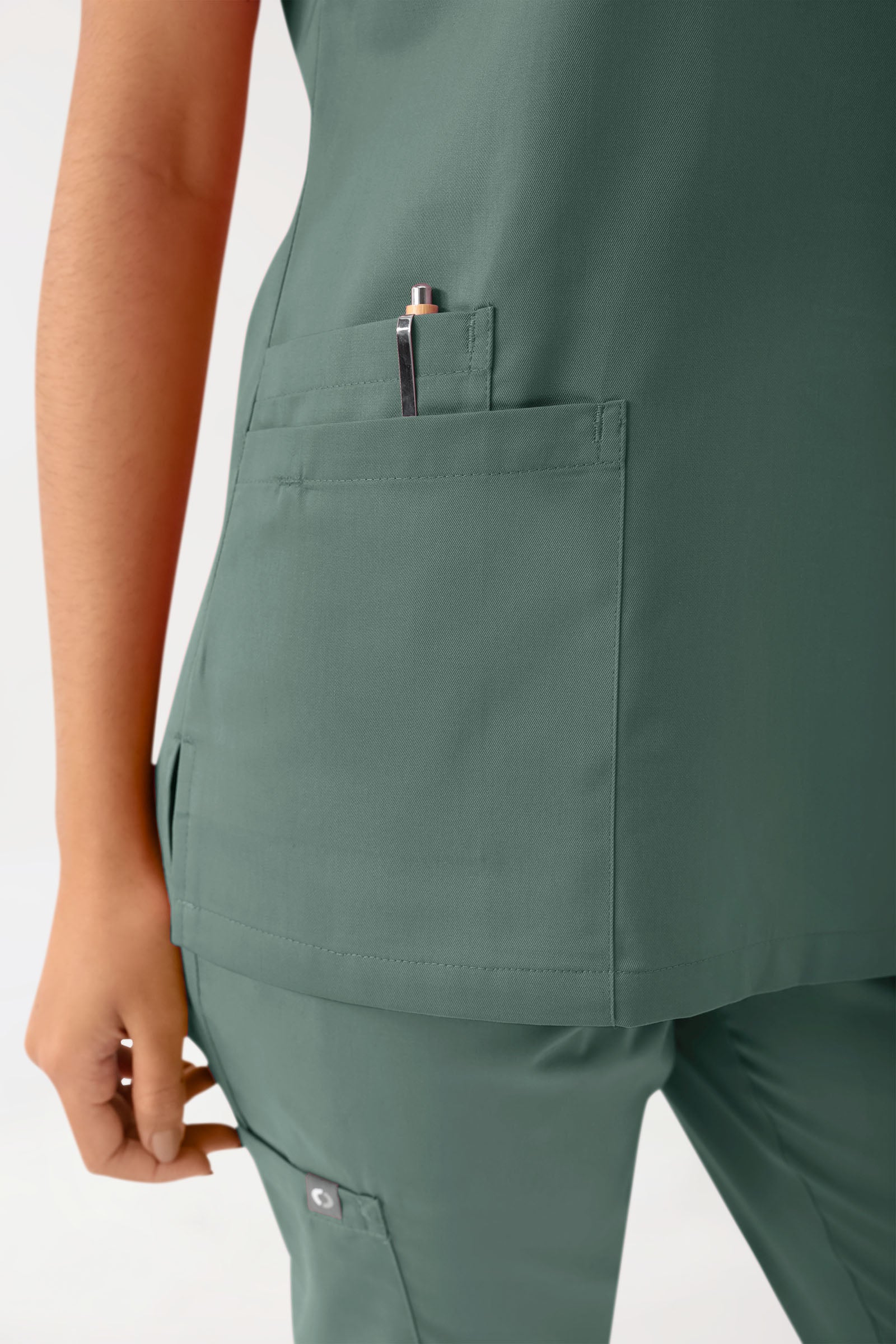 GREEN Stretch Schlupfkasack Damen - V-Ausschnitt dunkelgrün