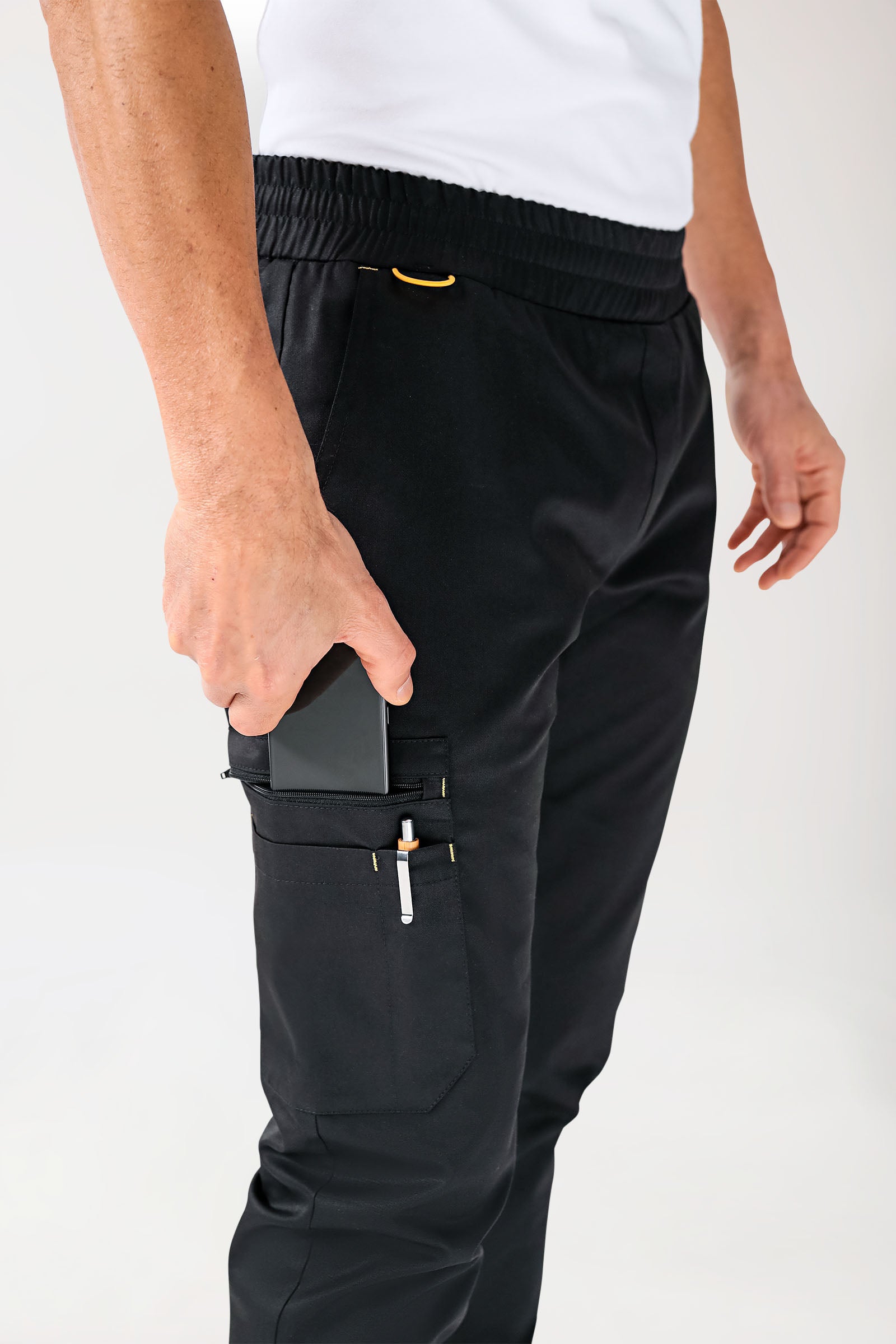 CLINIC STRETCH Hose Herren - gerader Saum Kurzgr. schwarz/gelb