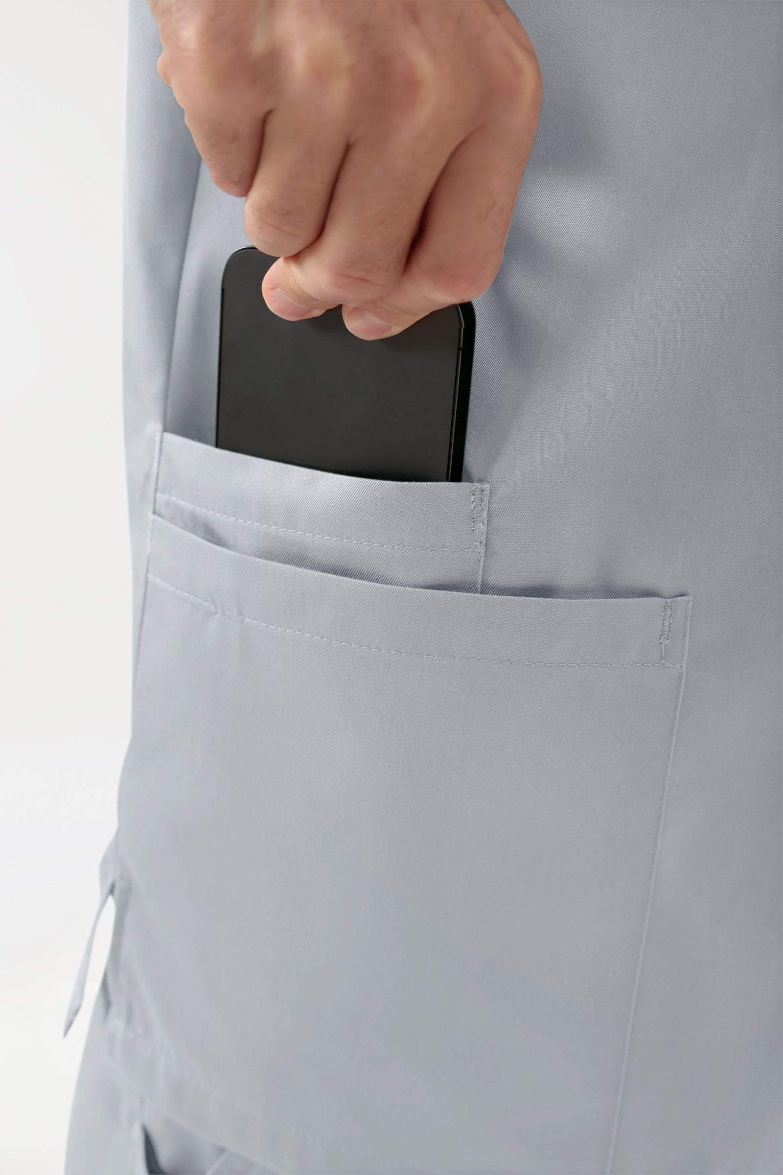 GREEN Stretch Schlupfkasack Herren - V-Ausschnitt perlgrau