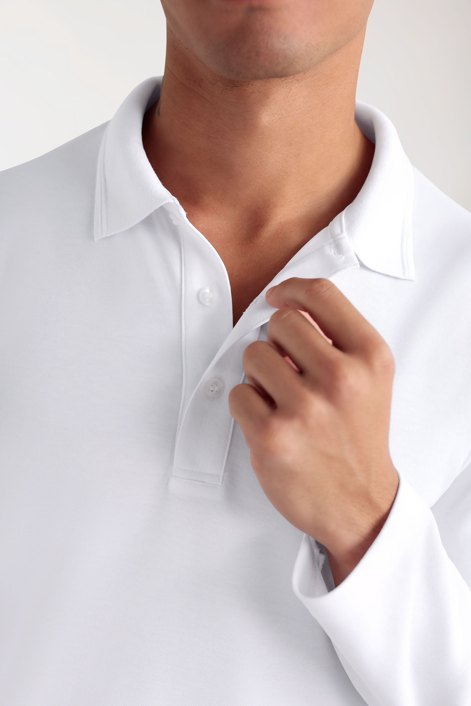 COMFY FLEX Stretch Longsleeve Herren - Polokragen weiß