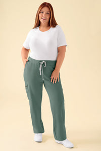 KAERE Hose Damen - gerader Saum mit Beintaschen dunkelgrün