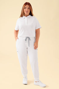KAERE Hose Damen - Saumbündchen mit Beintaschen weiß