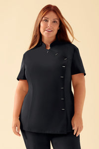 KAERE Kasack Damen - asymmetrische Knopfleiste schwarz