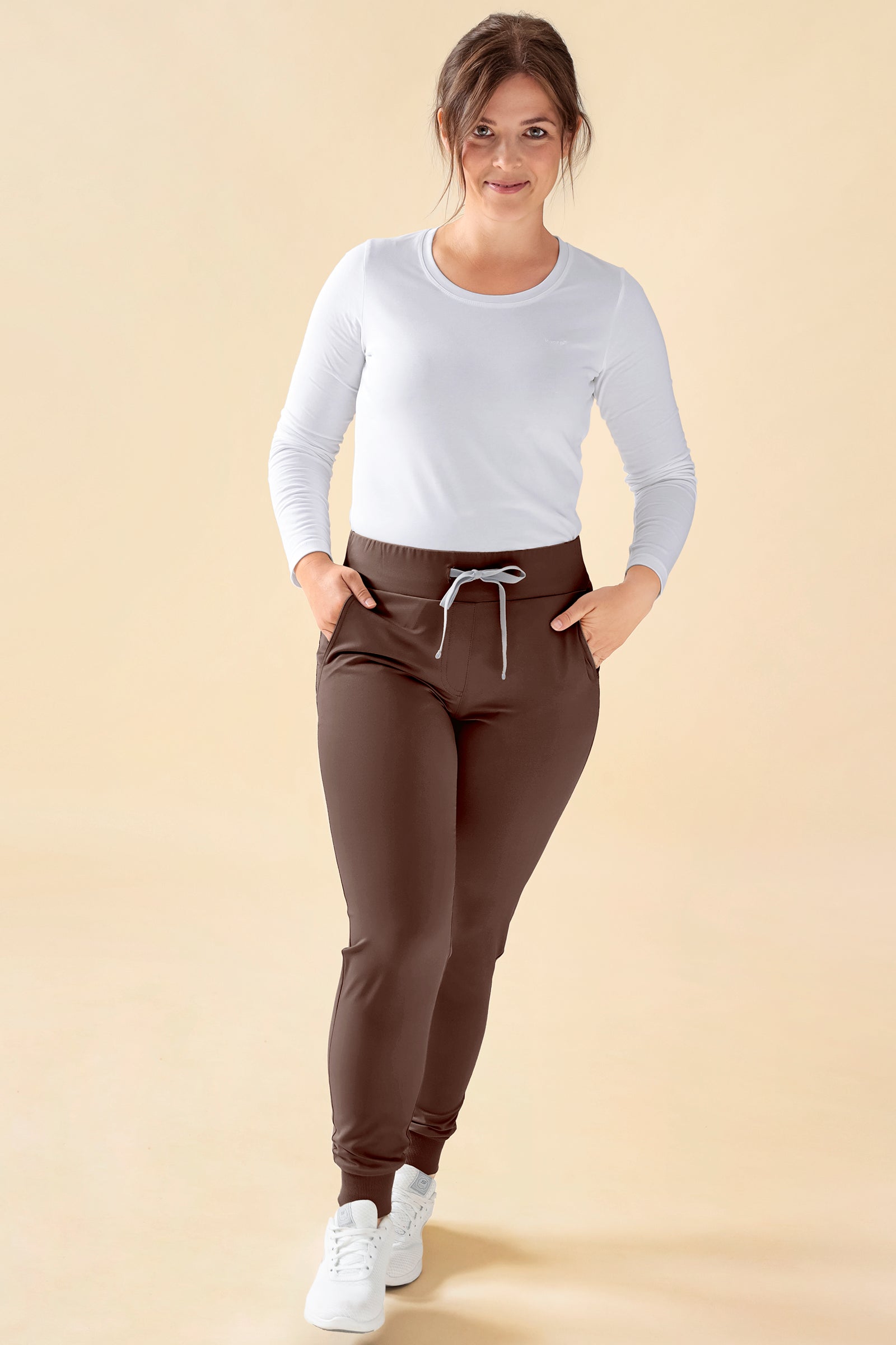 KAERE Hose Damen - Saumbündchen Kurzgr. ohne Beintaschen coffee, Vorderansicht