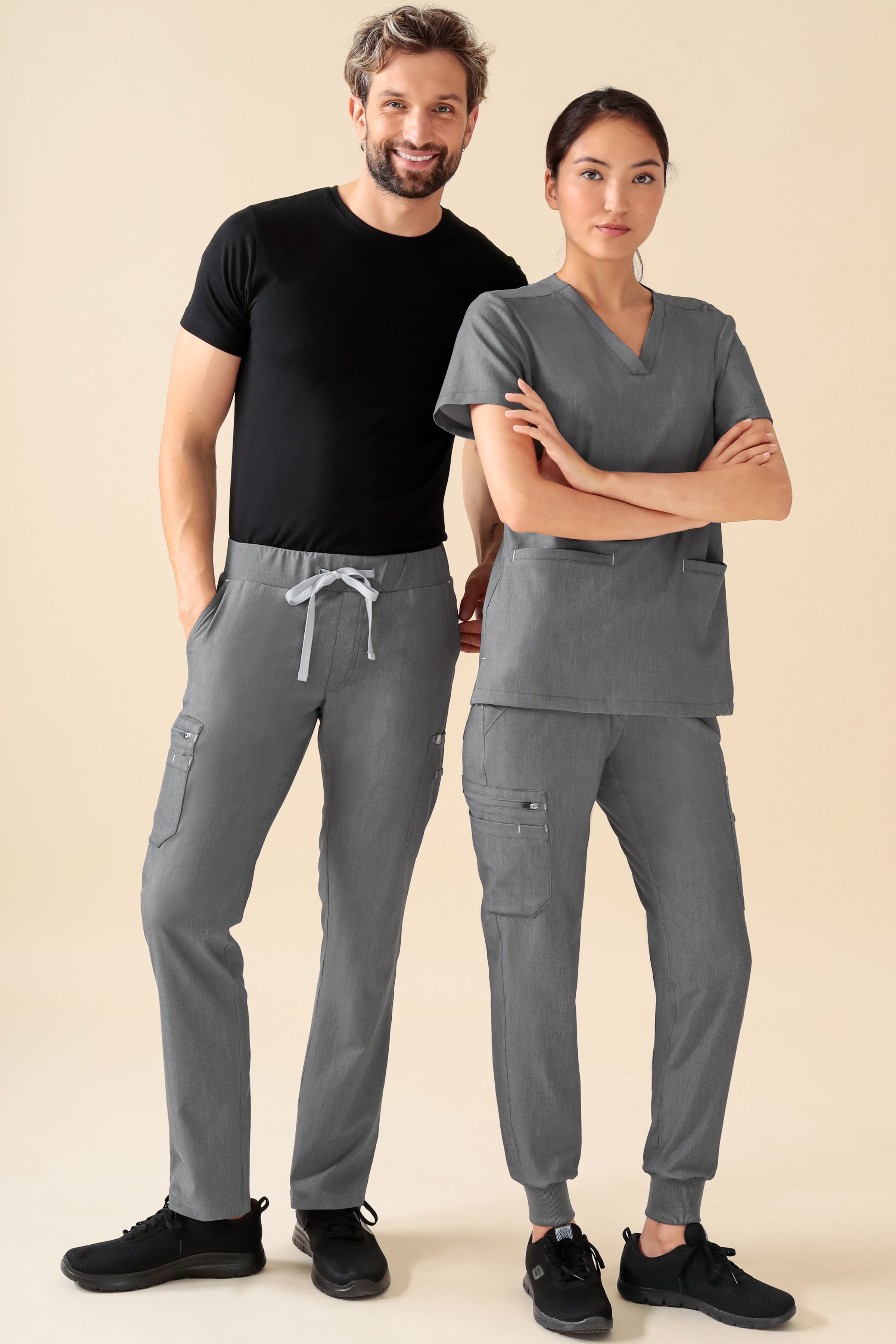 KAERE Hose Damen - Saumbündchen mit Beintaschen grau melange