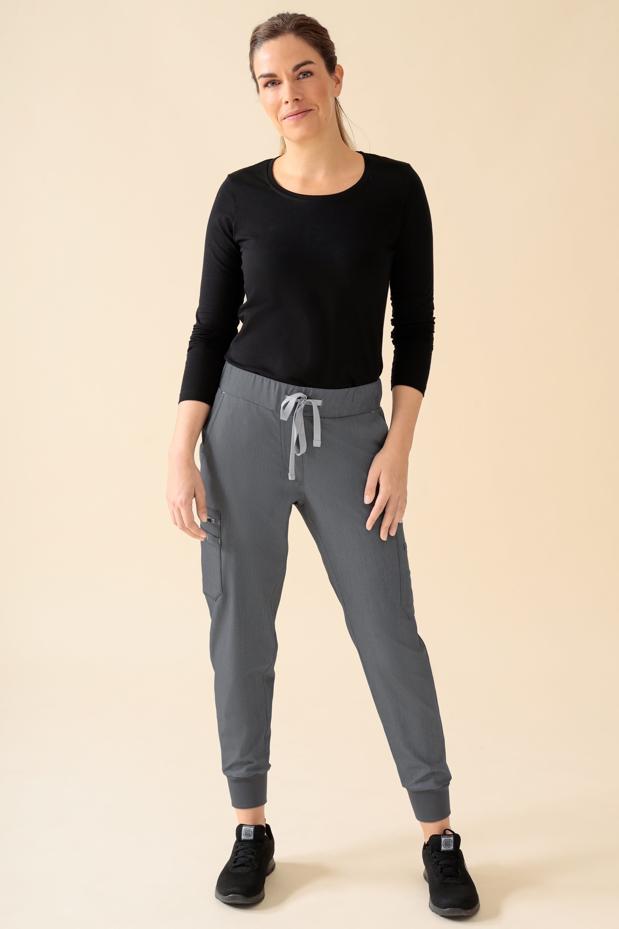 KAERE Hose Damen - Saumbündchen Kurzgr. mit Beintaschen grau melange