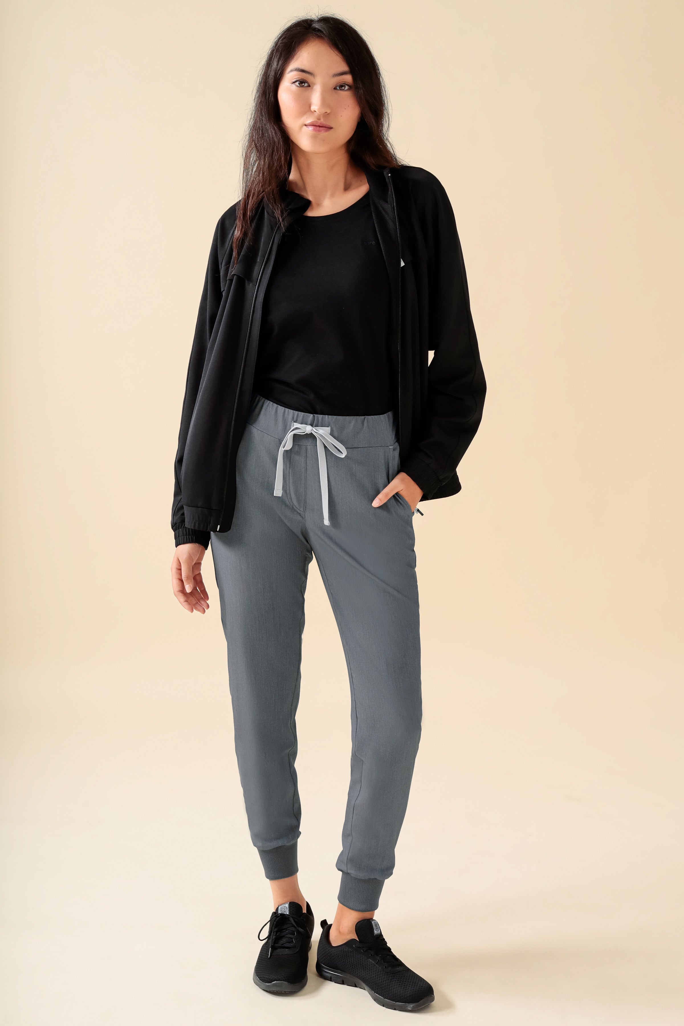 KAERE Hose Damen - Saumbündchen ohne Beintaschen grau melange