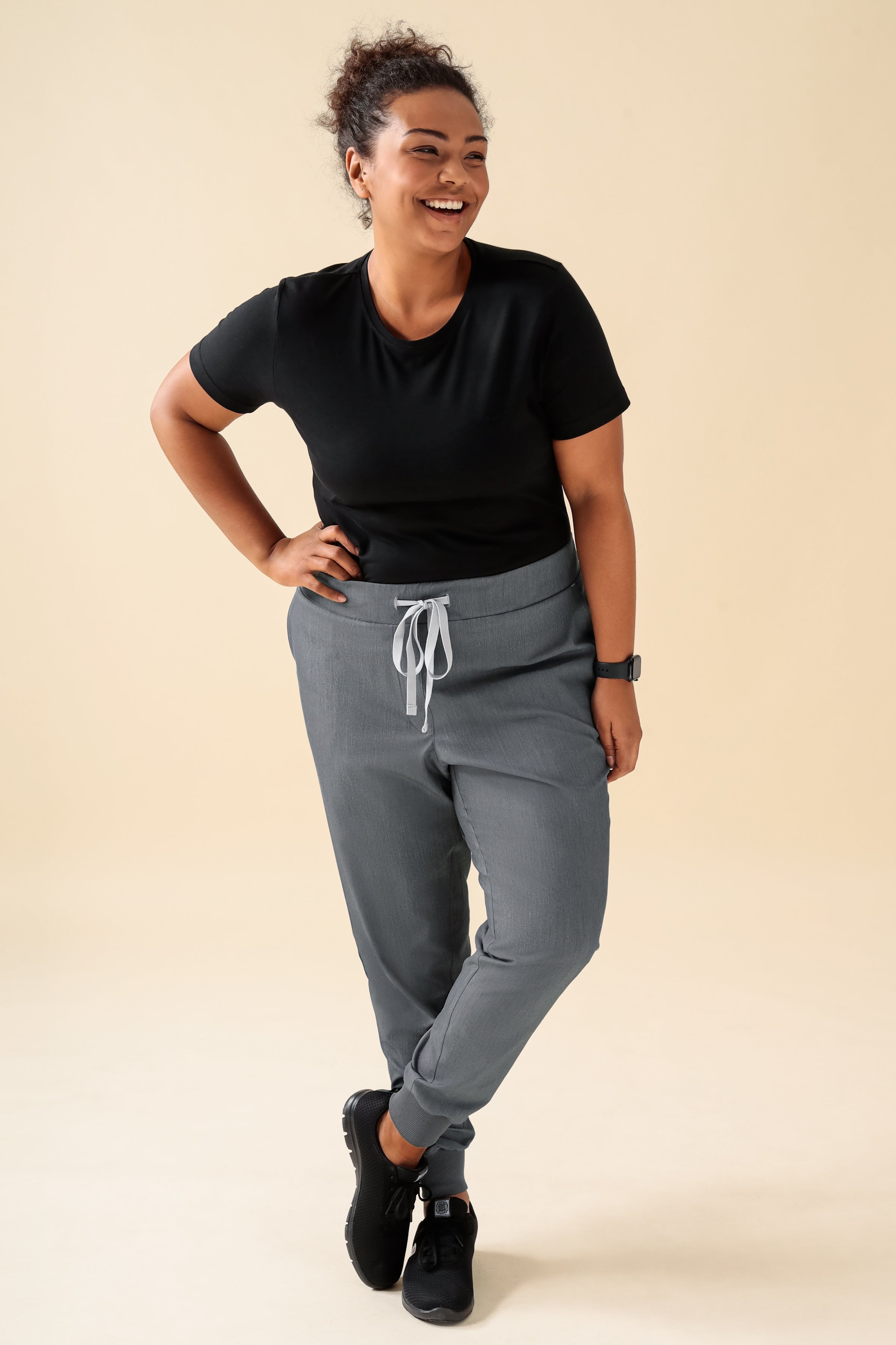 KAERE Hose Damen - Saumbündchen ohne Beintaschen grau melange