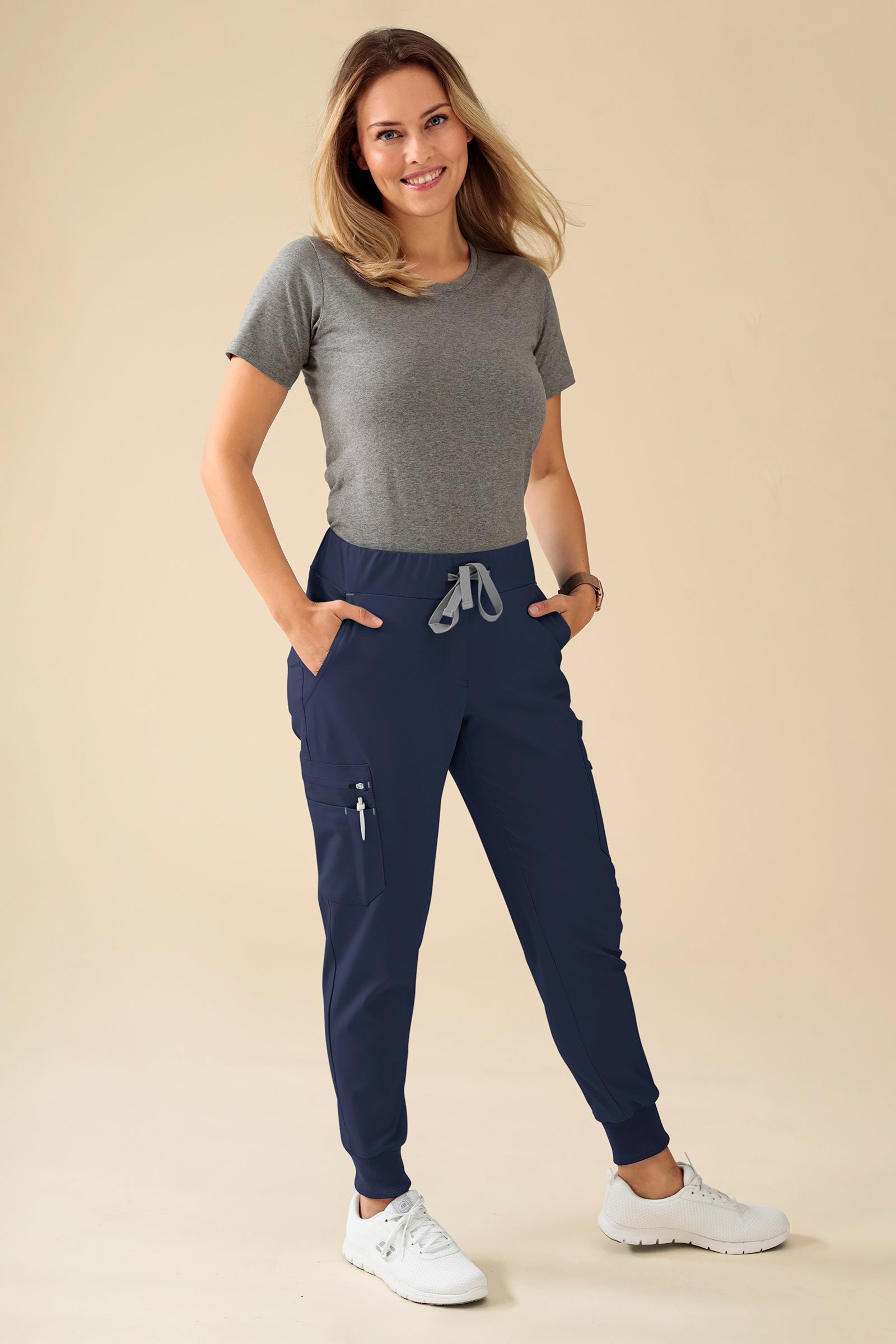 KAERE Hose Damen - Saumbündchen Kurzgr. mit Beintaschen navy