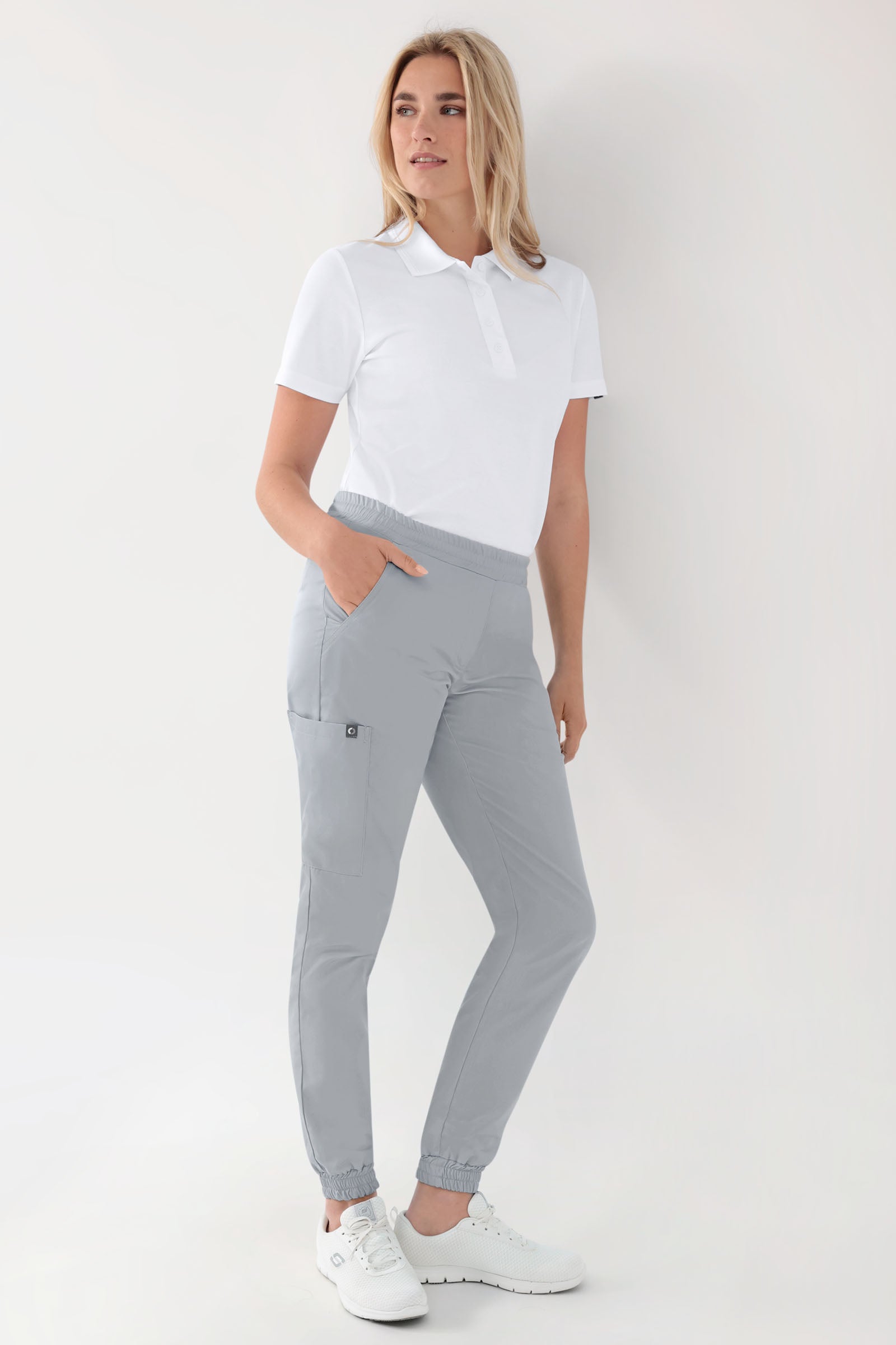 GREEN Stretch Hose Damen - Jogpants Style perlgrau, Vorderansicht