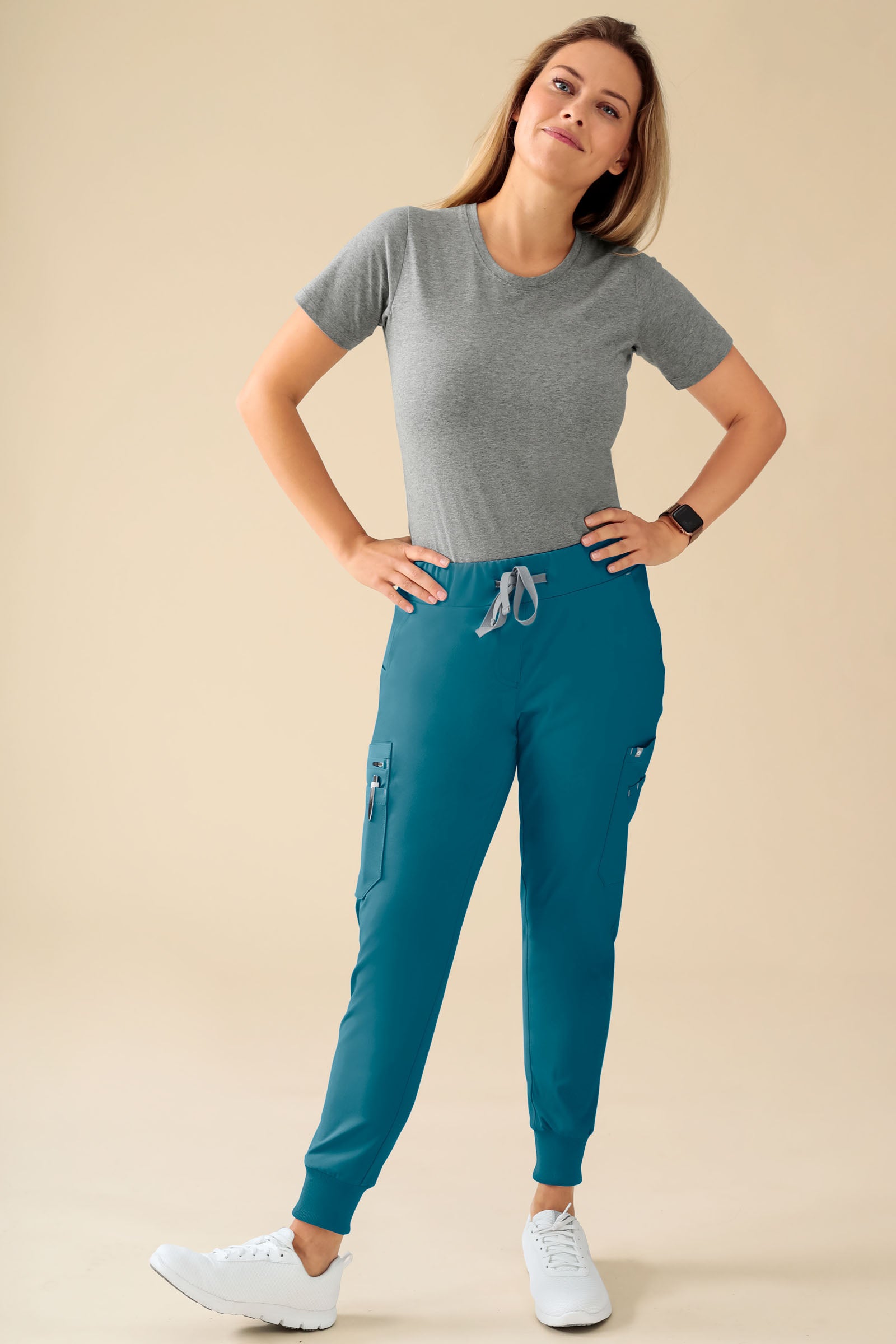 KAERE Hose Damen - Saumbündchen Kurzgr. mit Beintaschen petrol