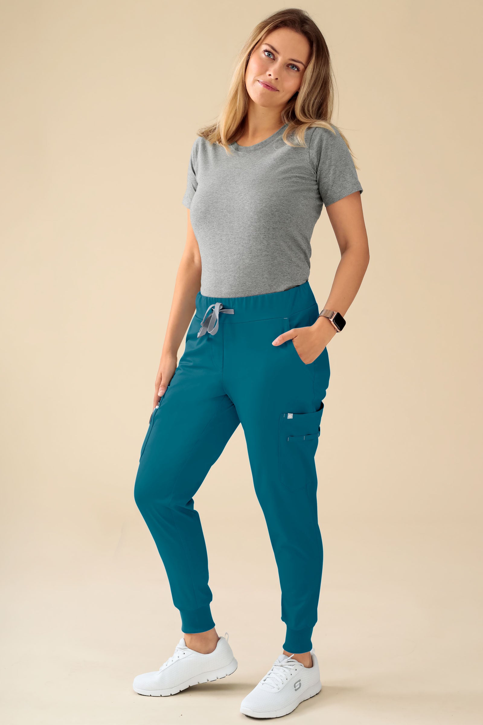 KAERE Hose Damen - Saumbündchen Kurzgr. mit Beintaschen petrol