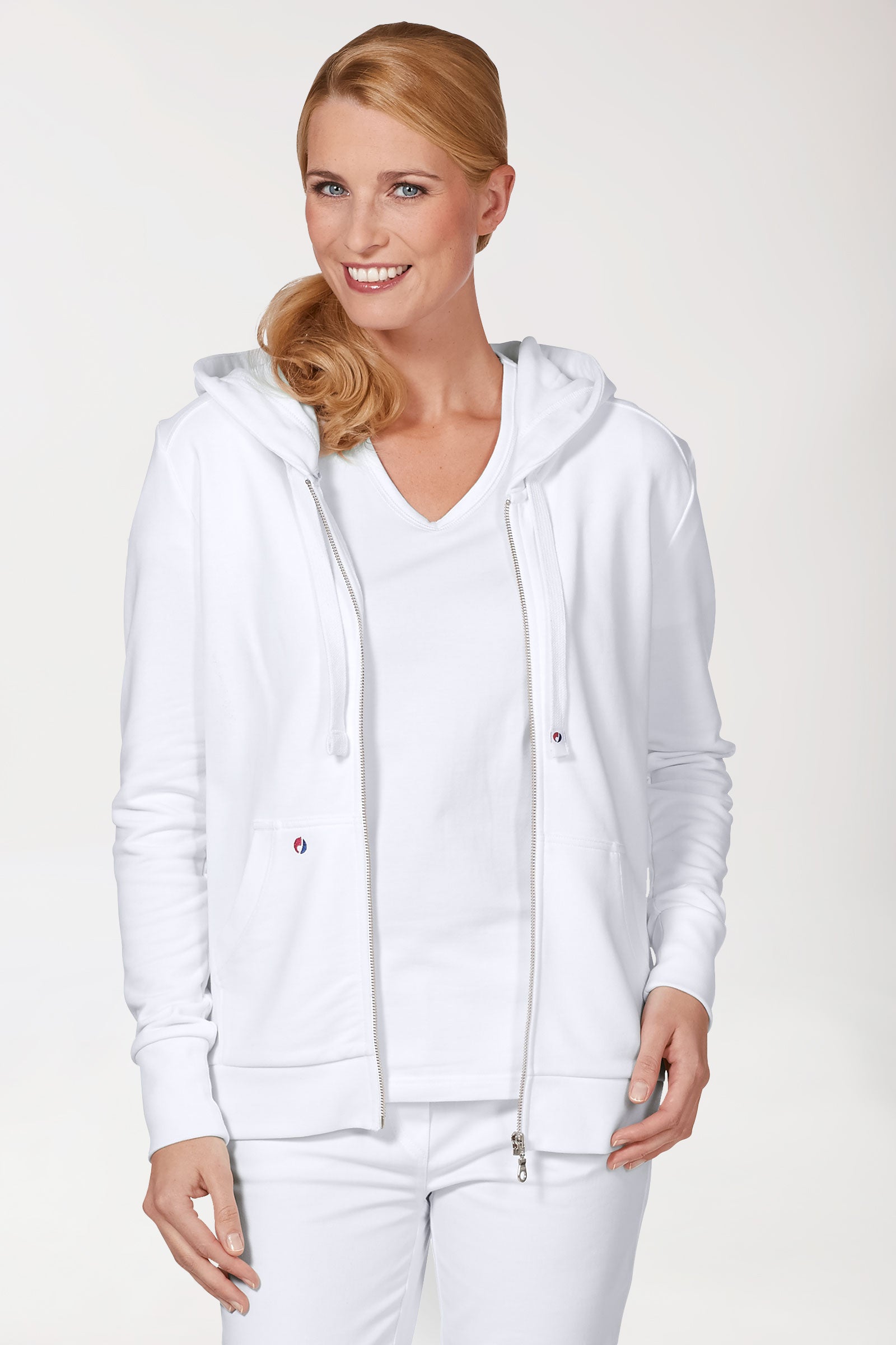 Sweatjacke Damen - mit Kapuze weiß