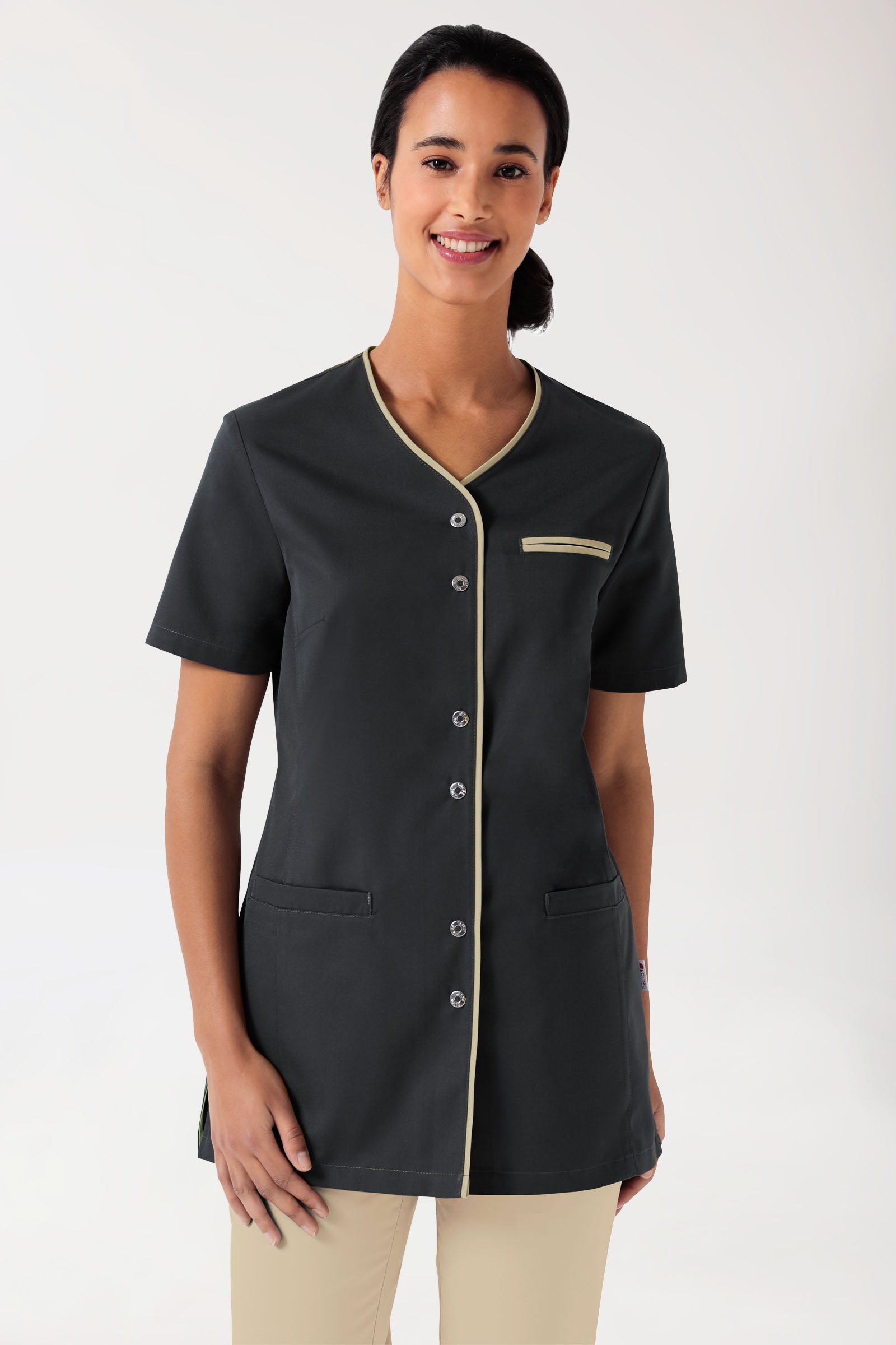 Beauty Kasack Damen - durchgeknöpft anthrazit/bisquit