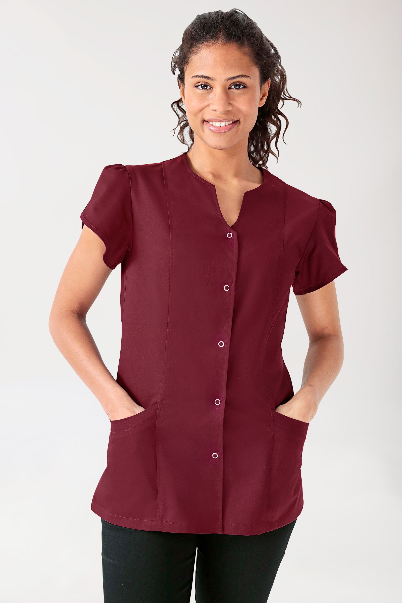 Beauty Kasack Damen - mit Puffärmel bordeaux