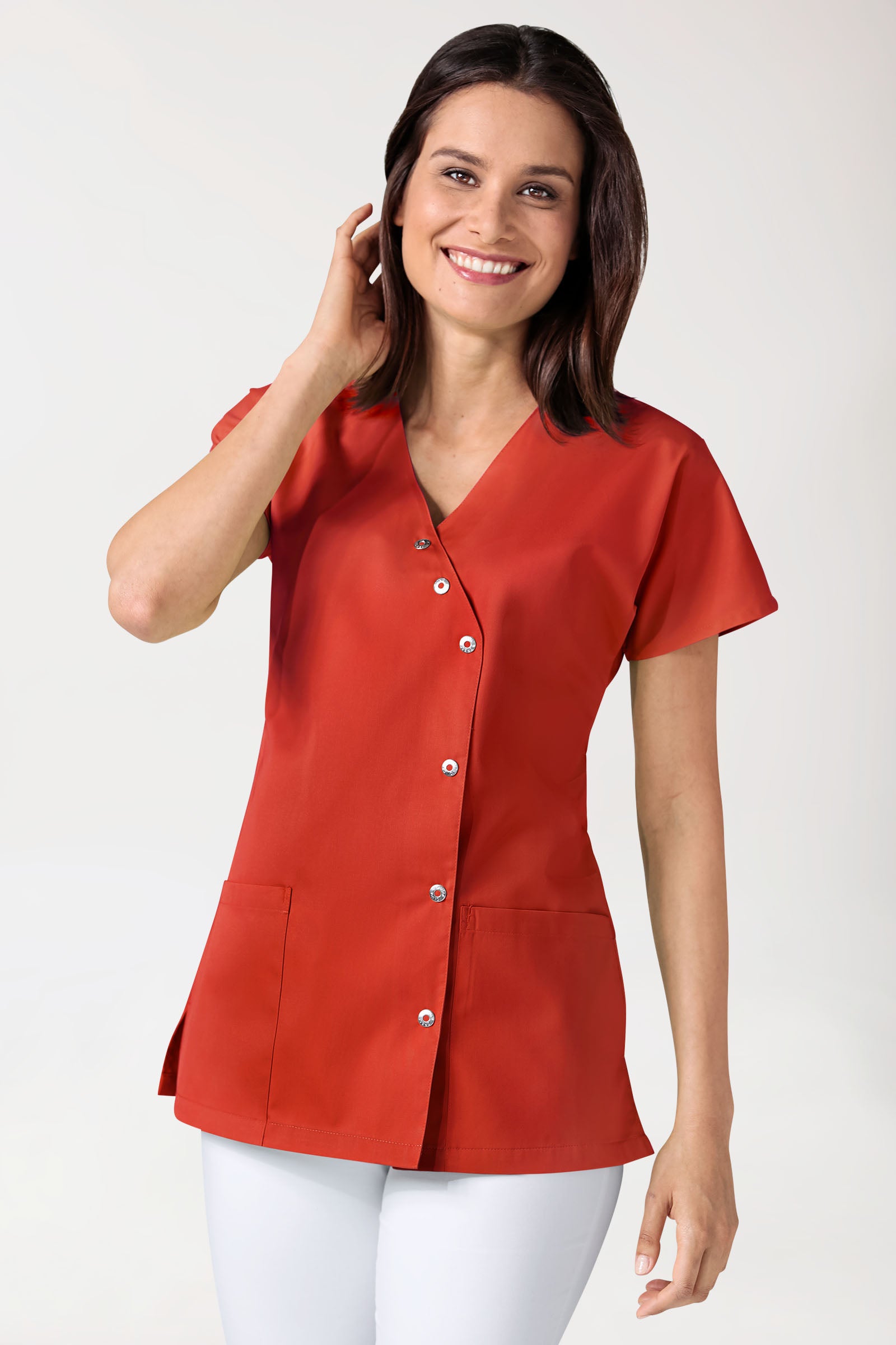 Kasack Damen - asymmetrische Druckknopfleiste mandarinrot