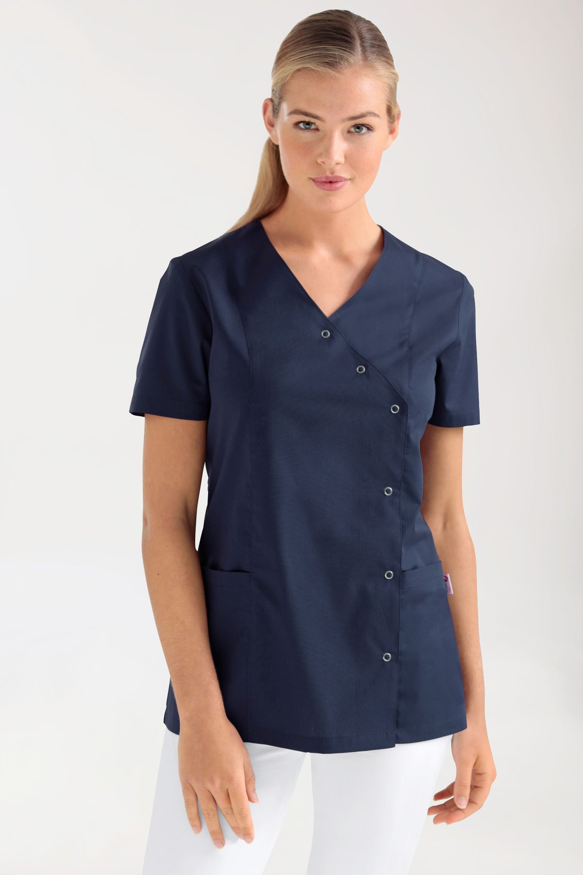 Stretch Kasack Damen - durchgeknöpft navy, Vorderansicht
