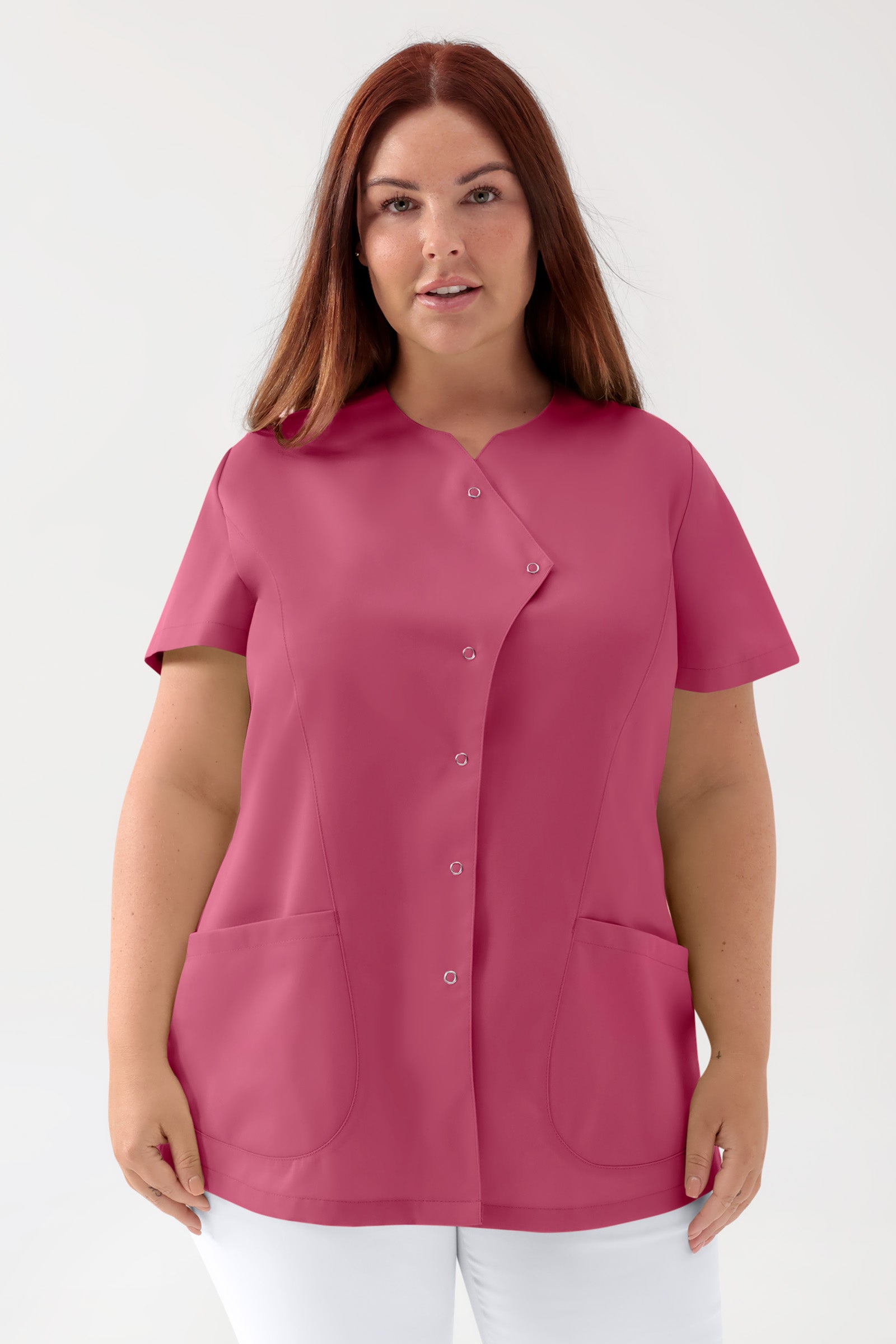 GREEN Stretch Kasack Damen - asymmetrische Druckknopfleiste rosenholz