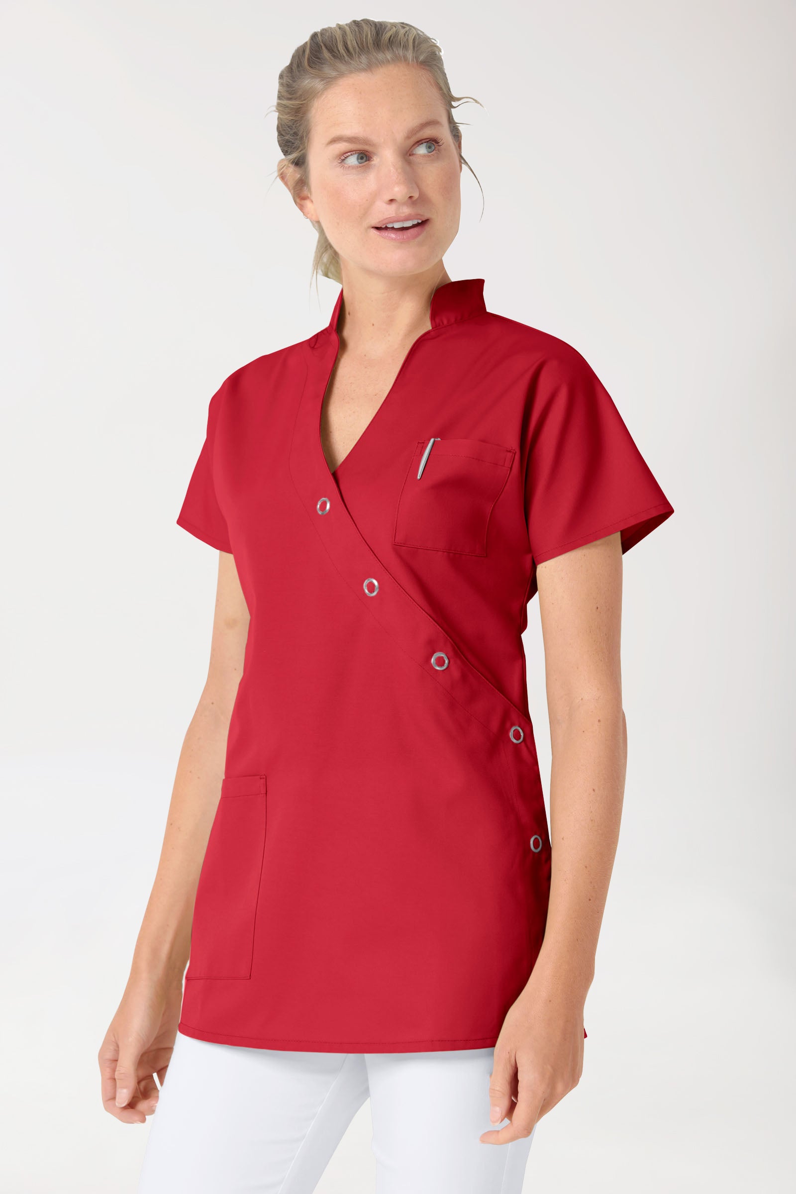 JUST STRONG Kasack Damen - Druckknopfleiste rot, Vorderansicht