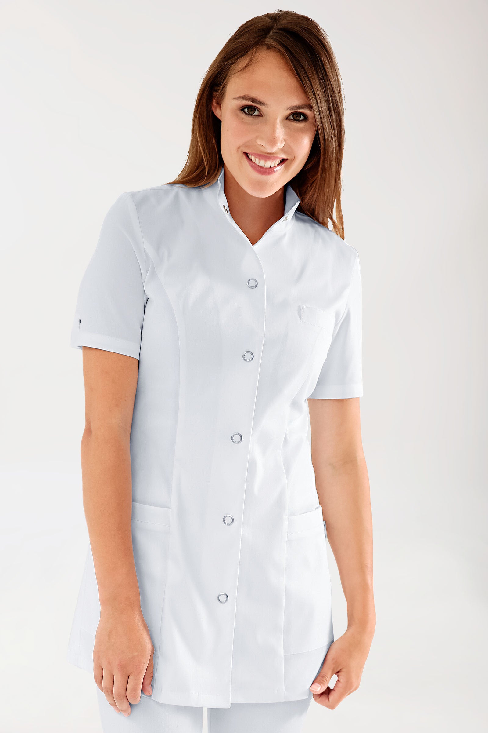 Beauty Kasack Damen - Stehkragen weiß