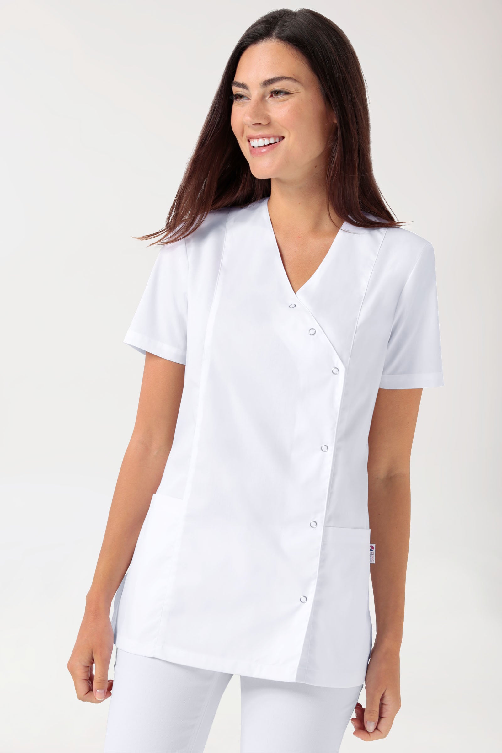 Stretch Kasack Damen - durchgeknöpft weiß