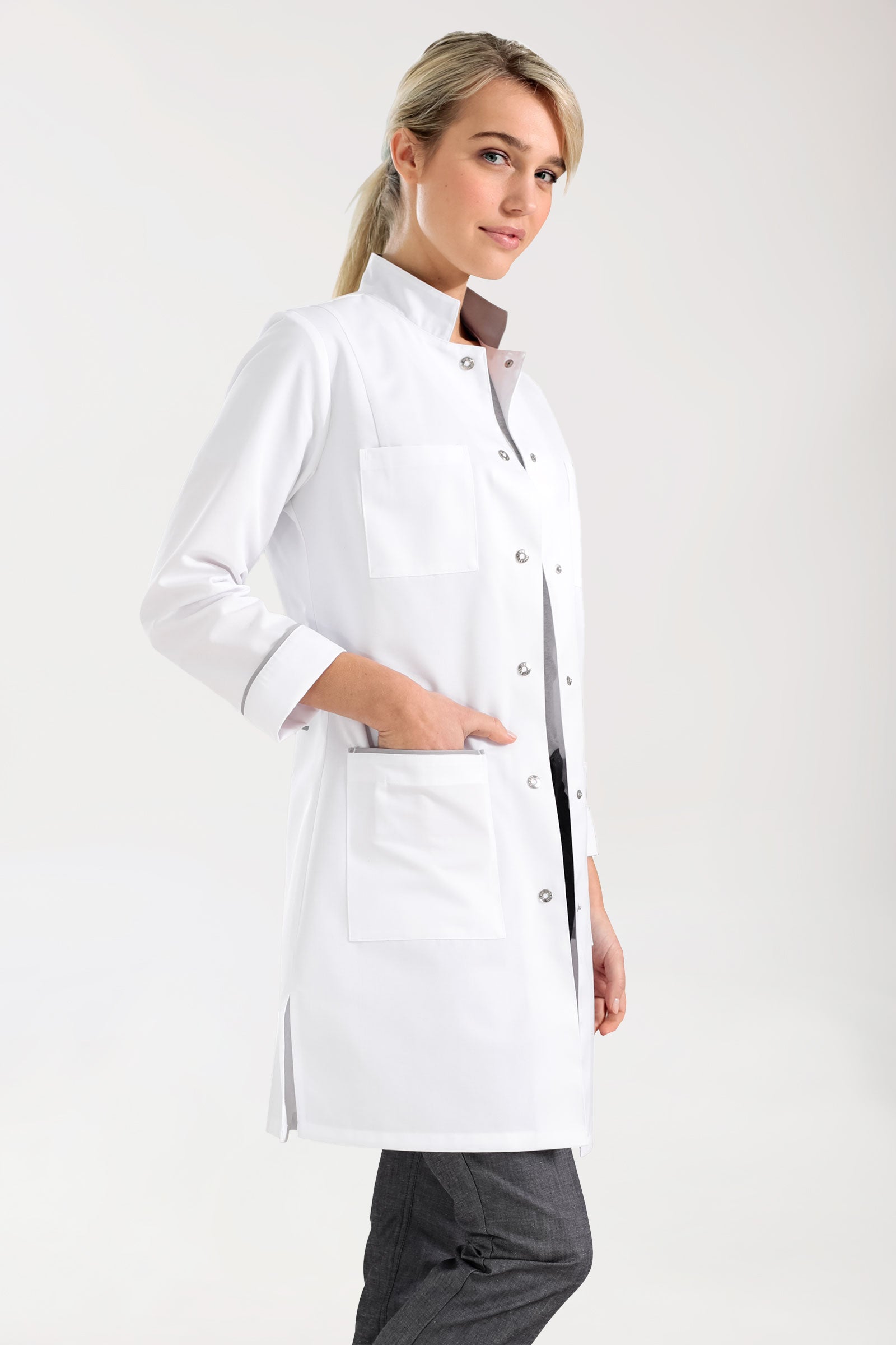 Kurzmantel Damen - Stehkragen weiß/grau