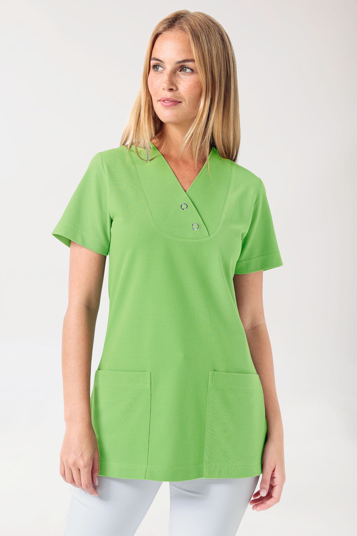 Piqué Longshirt Damen - V-Ausschnitt apfelgrün