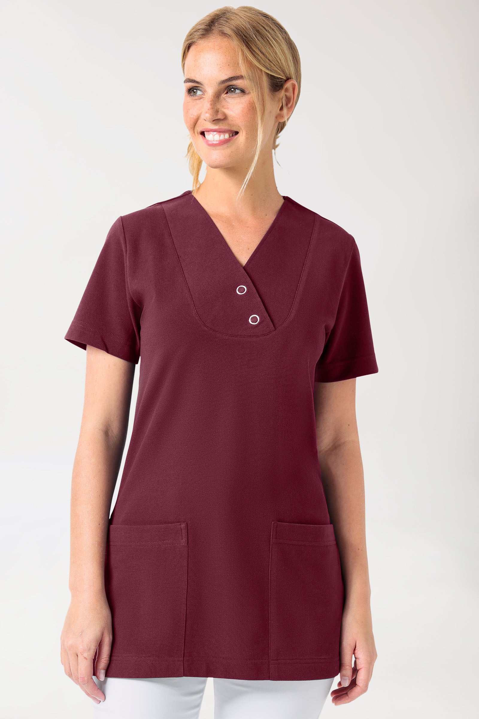 Piqué Longshirt Damen - V-Ausschnitt bordeaux