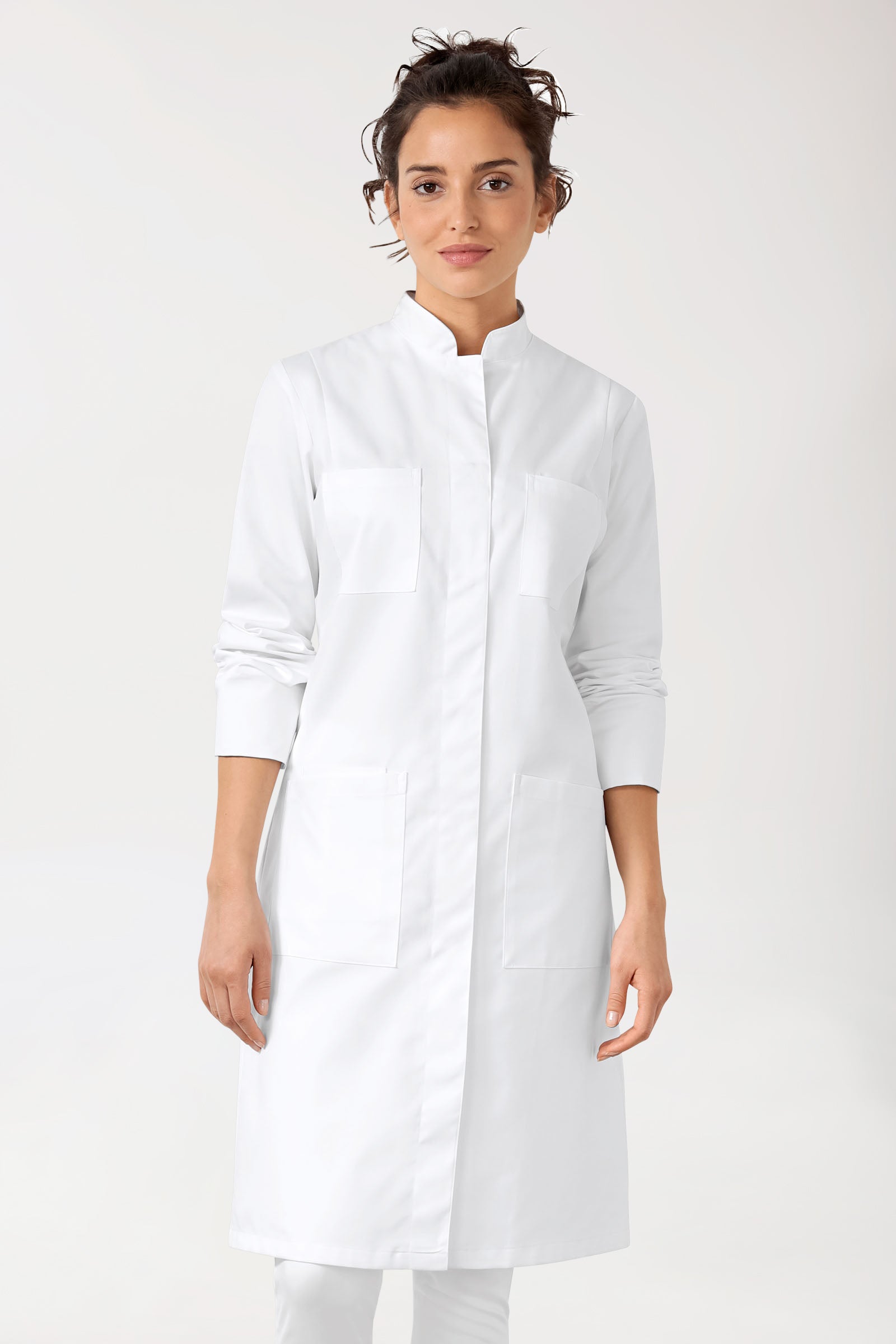 Mantel Damen - Stehkragen - Druckknopfleiste - weiß
