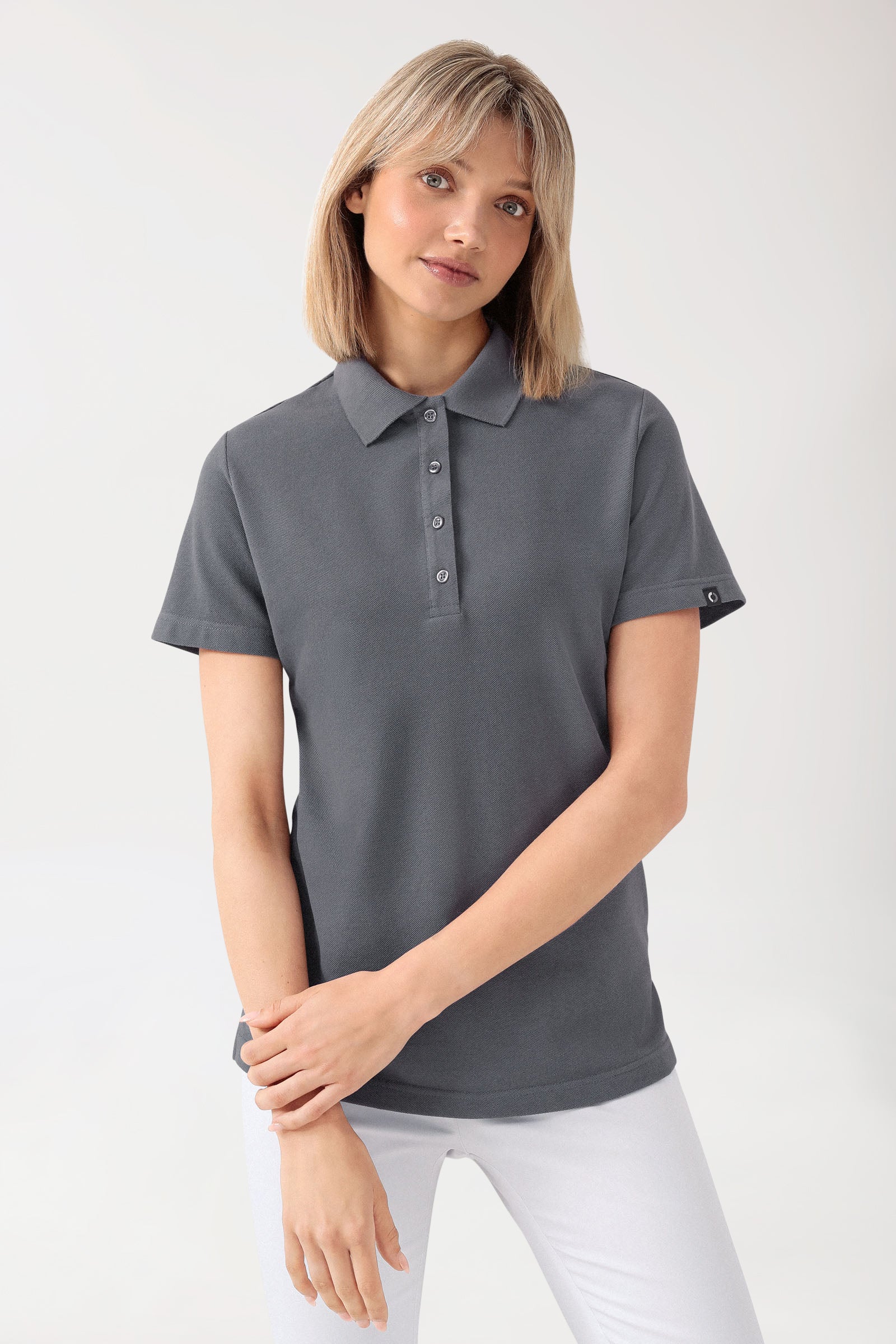 CORE Shirt Damen - Polokragen steingrau