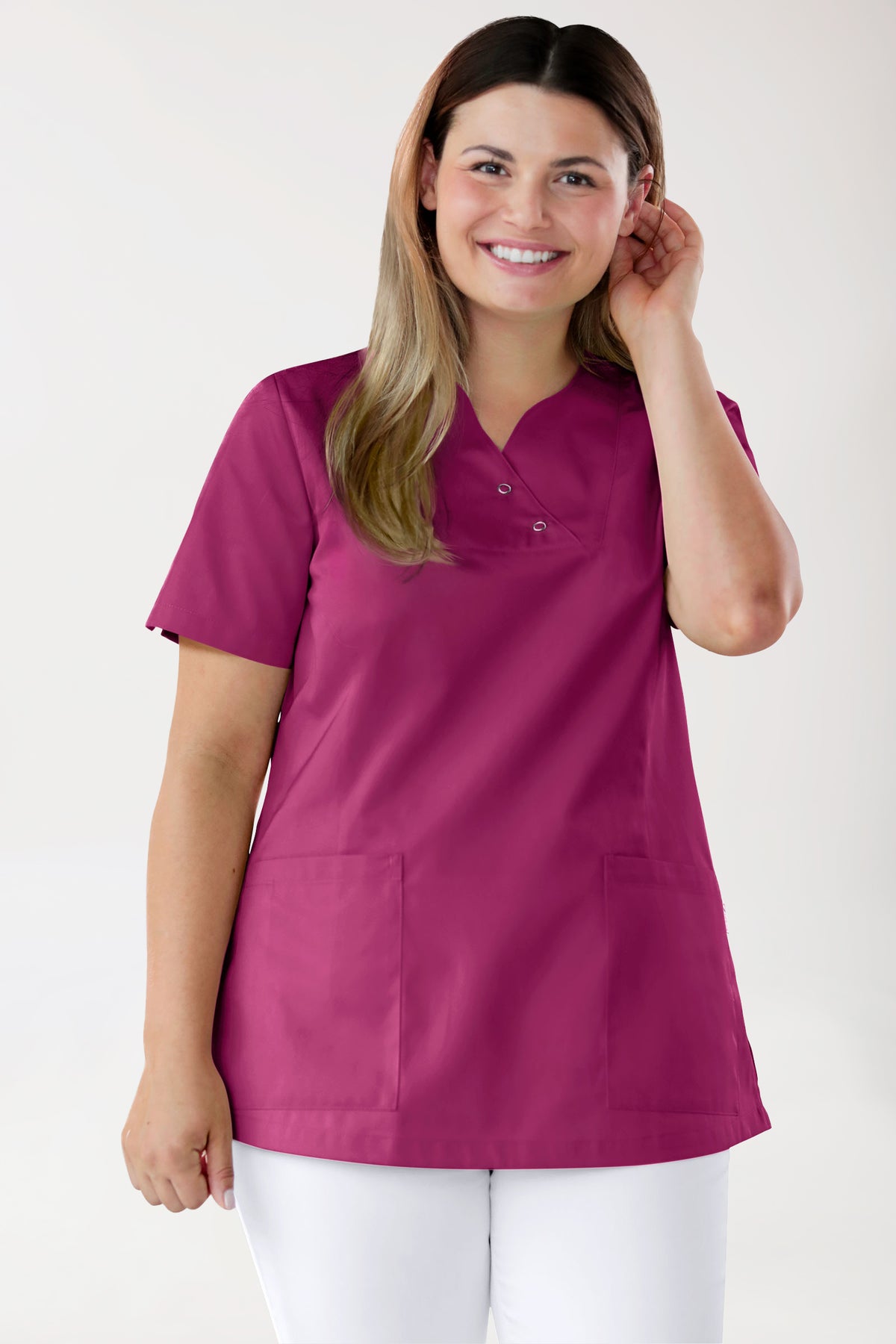 CORE Schlupfkasack Damen curved fit - mit Druckknöpfen berry, Vorderansicht