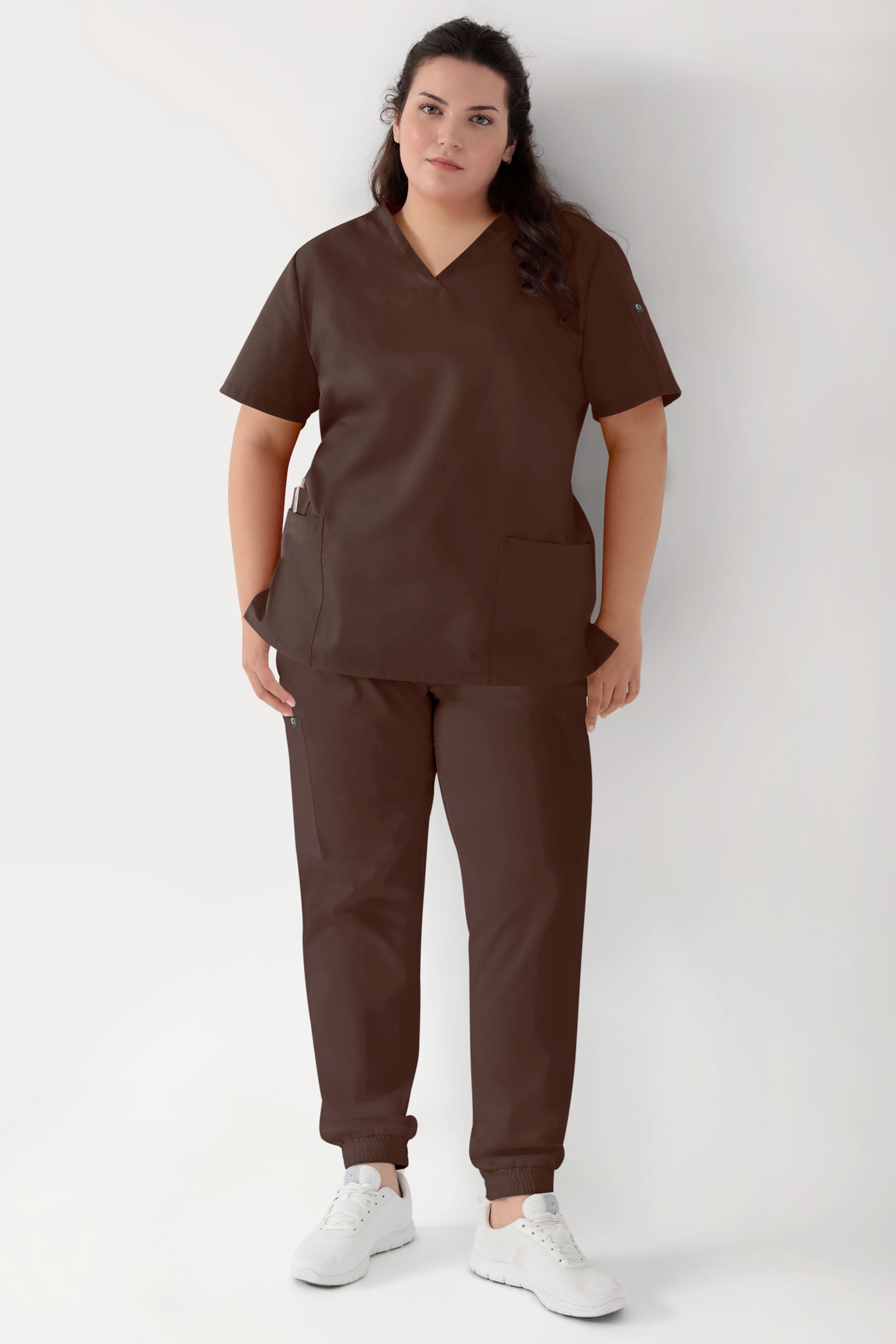 GREEN Stretch Schlupfkasack Damen - V-Ausschnitt coffee